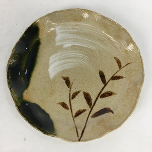 Japanese Ceramic Small Plate Oribe ware Kozara Vtg Round Pottery Bamboo PP627