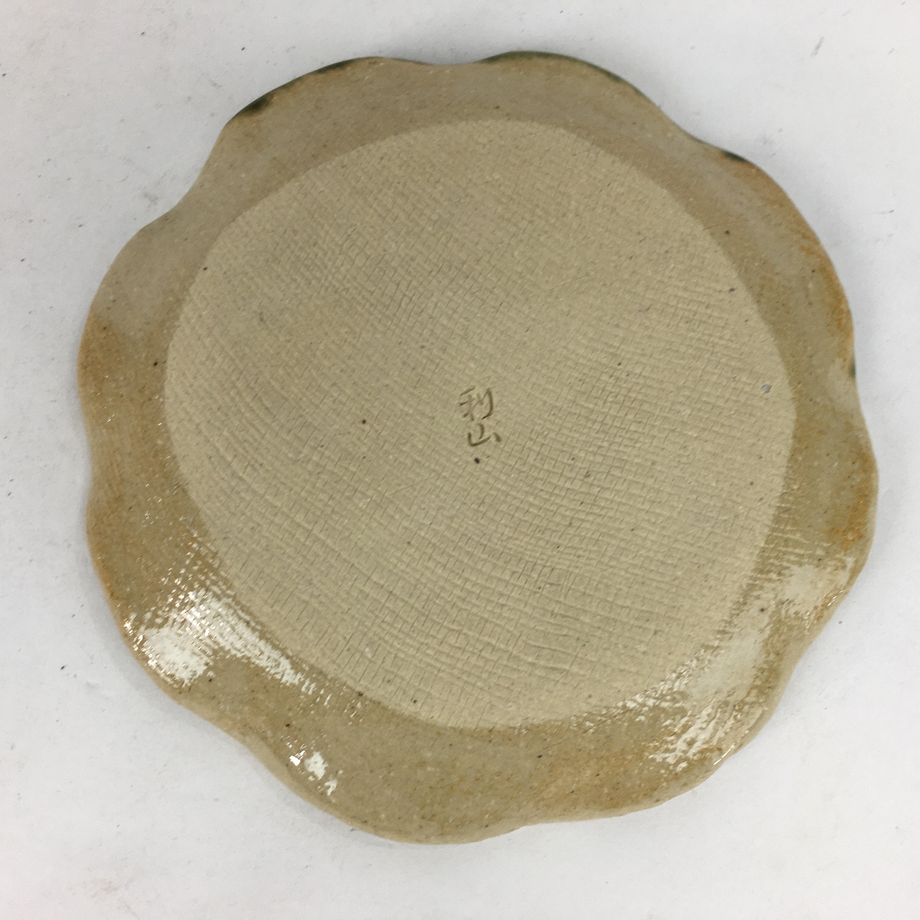 Japanese Ceramic Small Plate Oribe ware Kozara Vtg Round Pottery Bamboo PP628