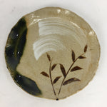 Japanese Ceramic Small Plate Oribe ware Kozara Vtg Round Pottery Bamboo PP628