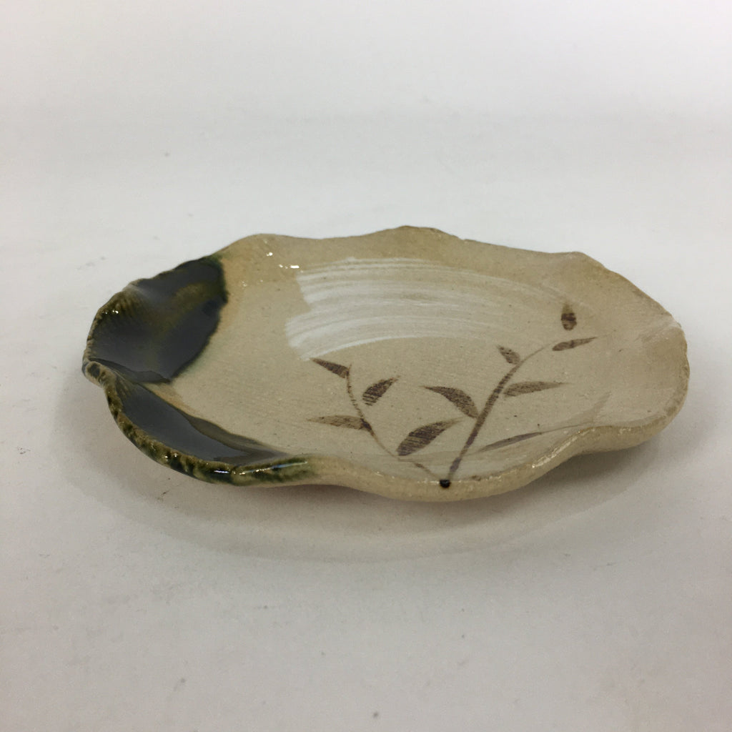 Japanese Ceramic Small Plate Oribe ware Kozara Vtg Round Pottery Bamboo PP629