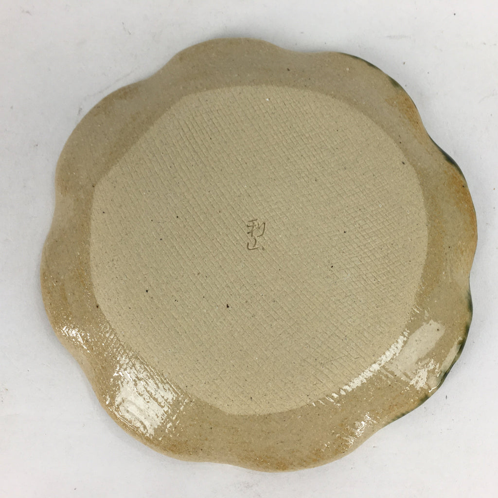 Japanese Ceramic Small Plate Oribe ware Kozara Vtg Round Pottery Bamboo PP629