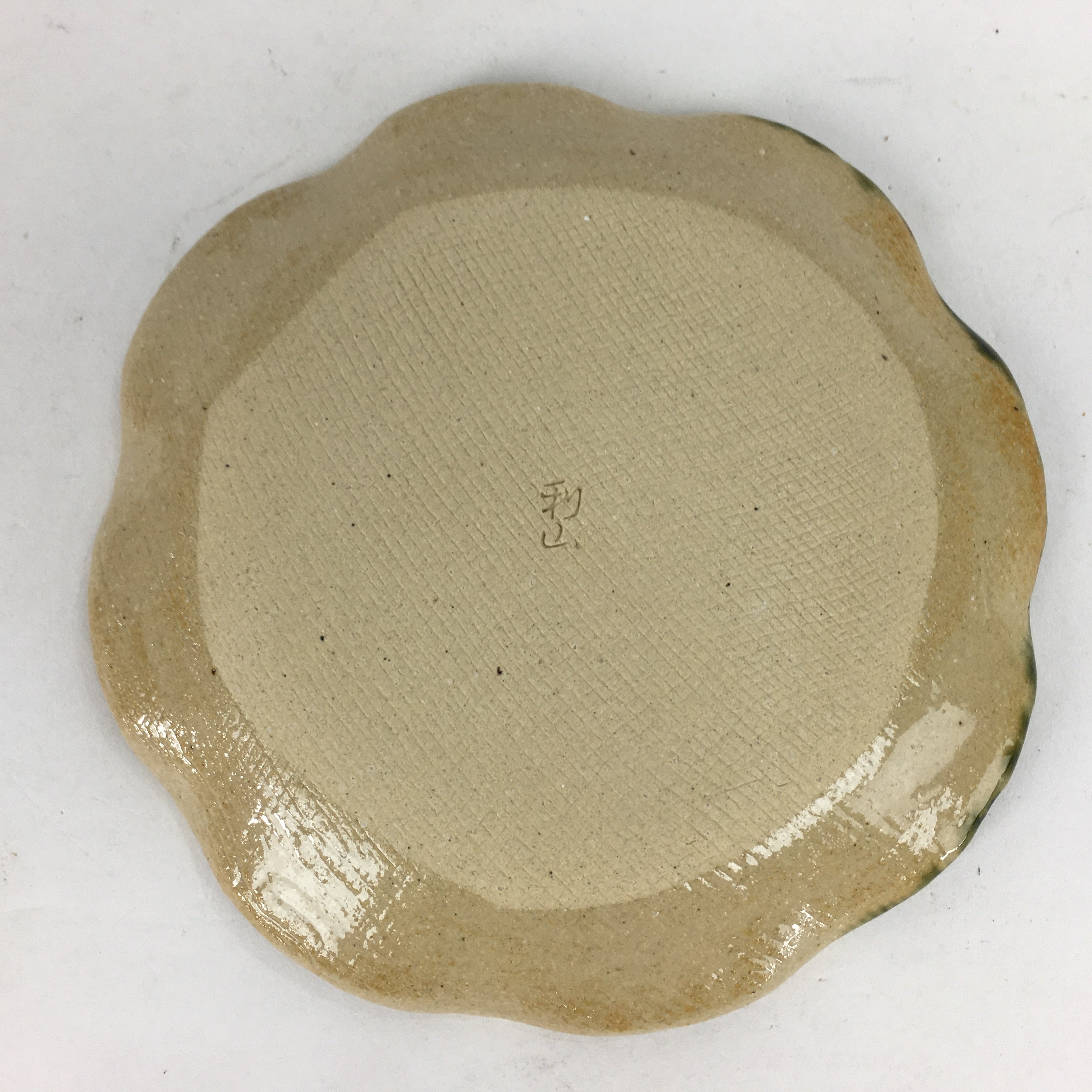 Japanese Ceramic Small Plate Oribe ware Kozara Vtg Round Pottery Bamboo PP629