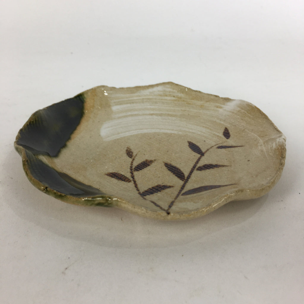 Japanese Ceramic Small Plate Oribe ware Kozara Vtg Round Pottery Bamboo PP630