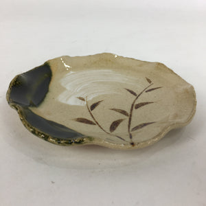 Japanese Ceramic Small Plate Oribe ware Kozara Vtg Round Pottery Bamboo PP632