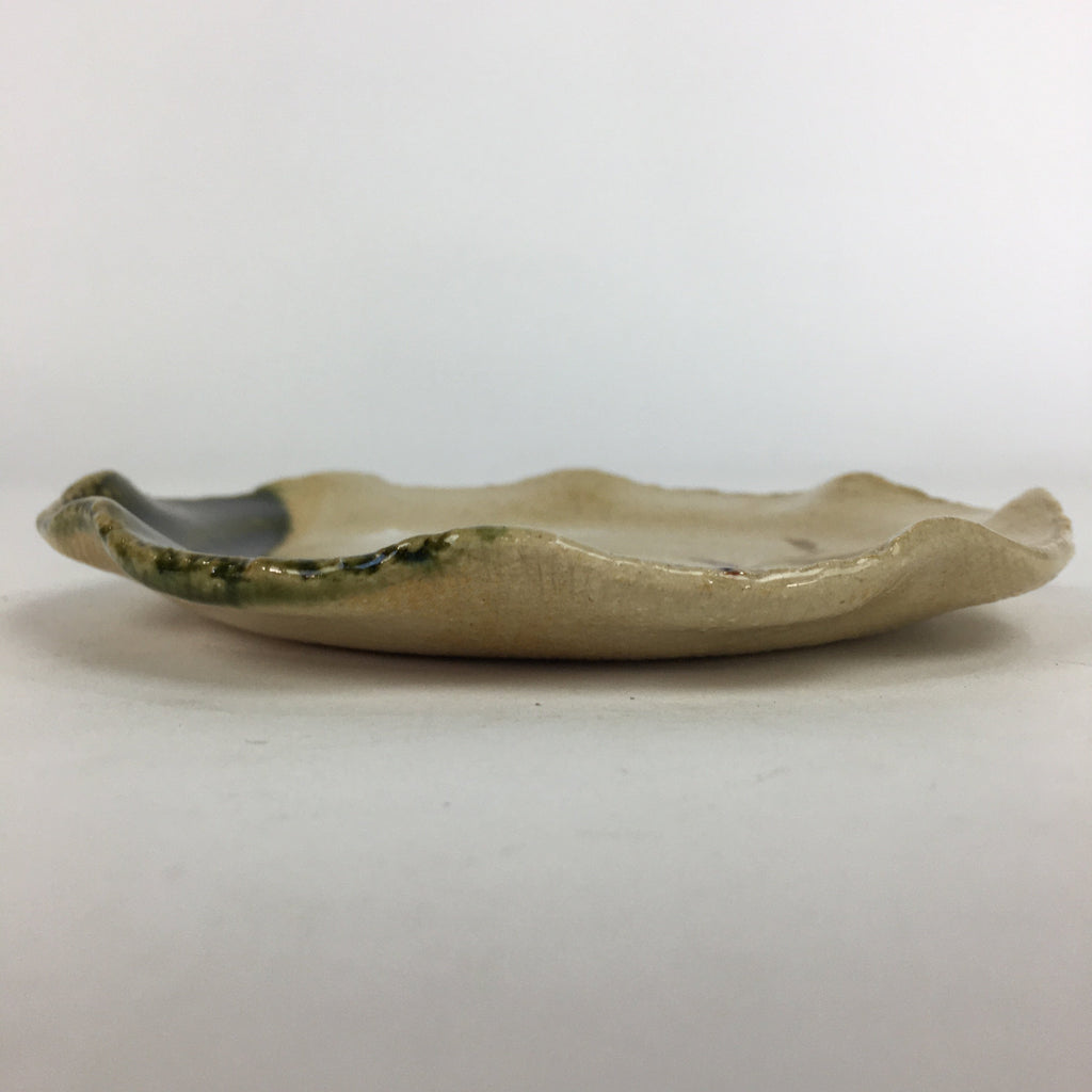 Japanese Ceramic Small Plate Oribe ware Kozara Vtg Round Pottery Bamboo PP632