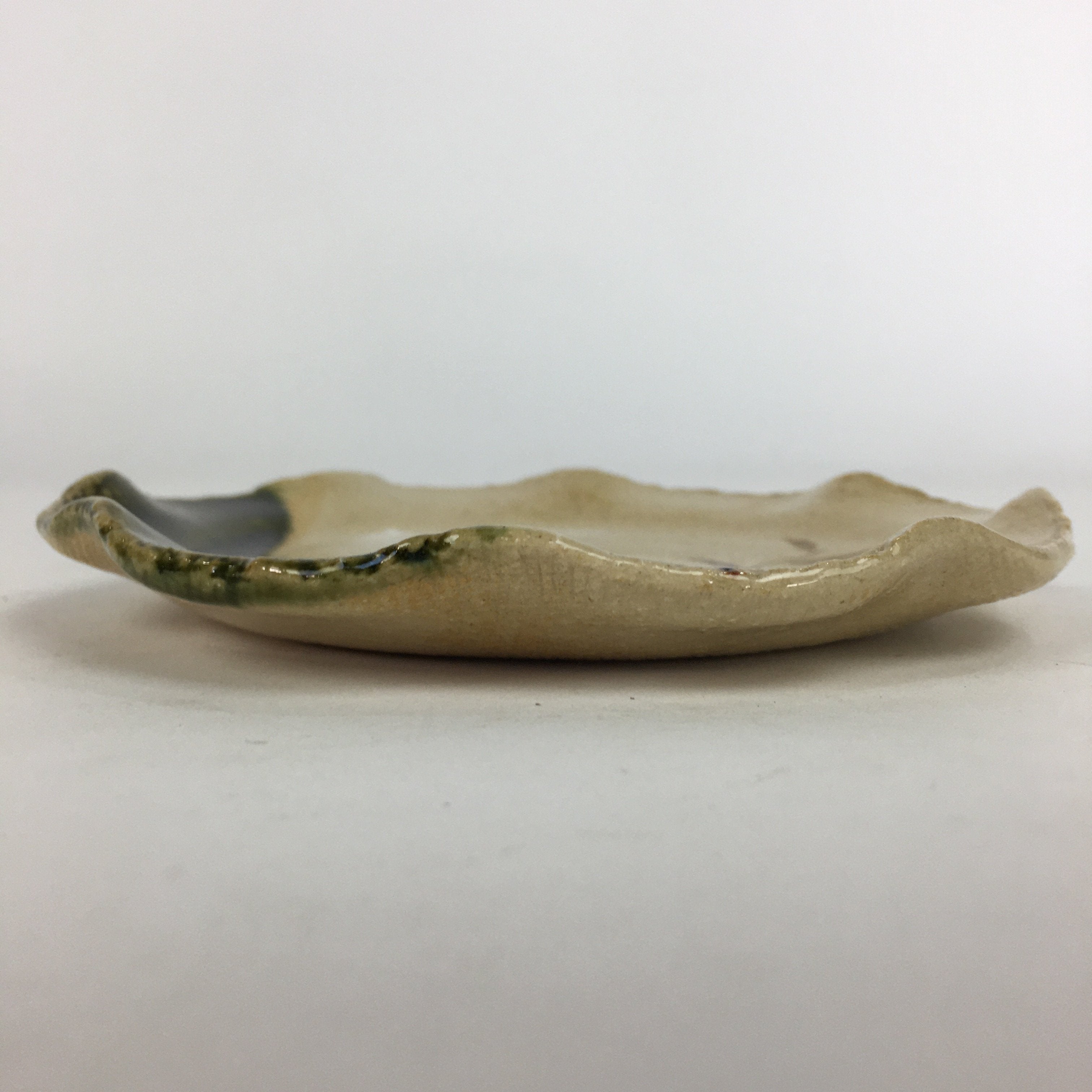 Japanese Ceramic Small Plate Oribe ware Kozara Vtg Round Pottery Bamboo PP632