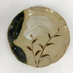 Japanese Ceramic Small Plate Oribe ware Kozara Vtg Round Pottery Bamboo PP632