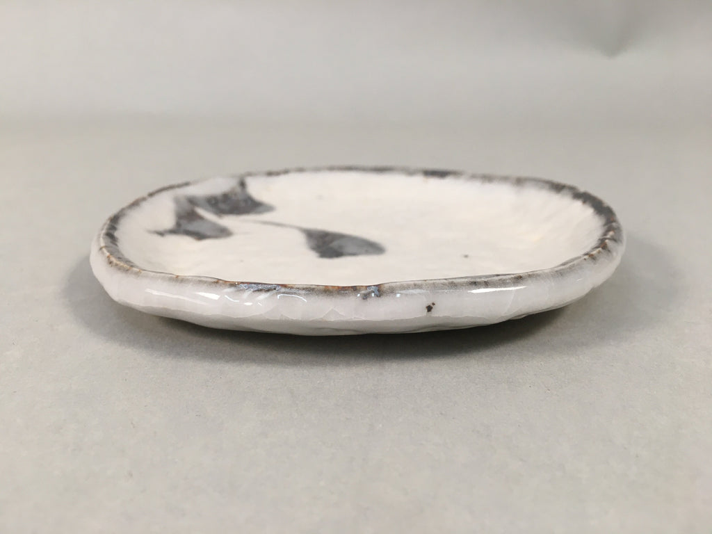Japanese Ceramic Small Plate Shino Kozara Vtg Round Pottery White Gray PP446