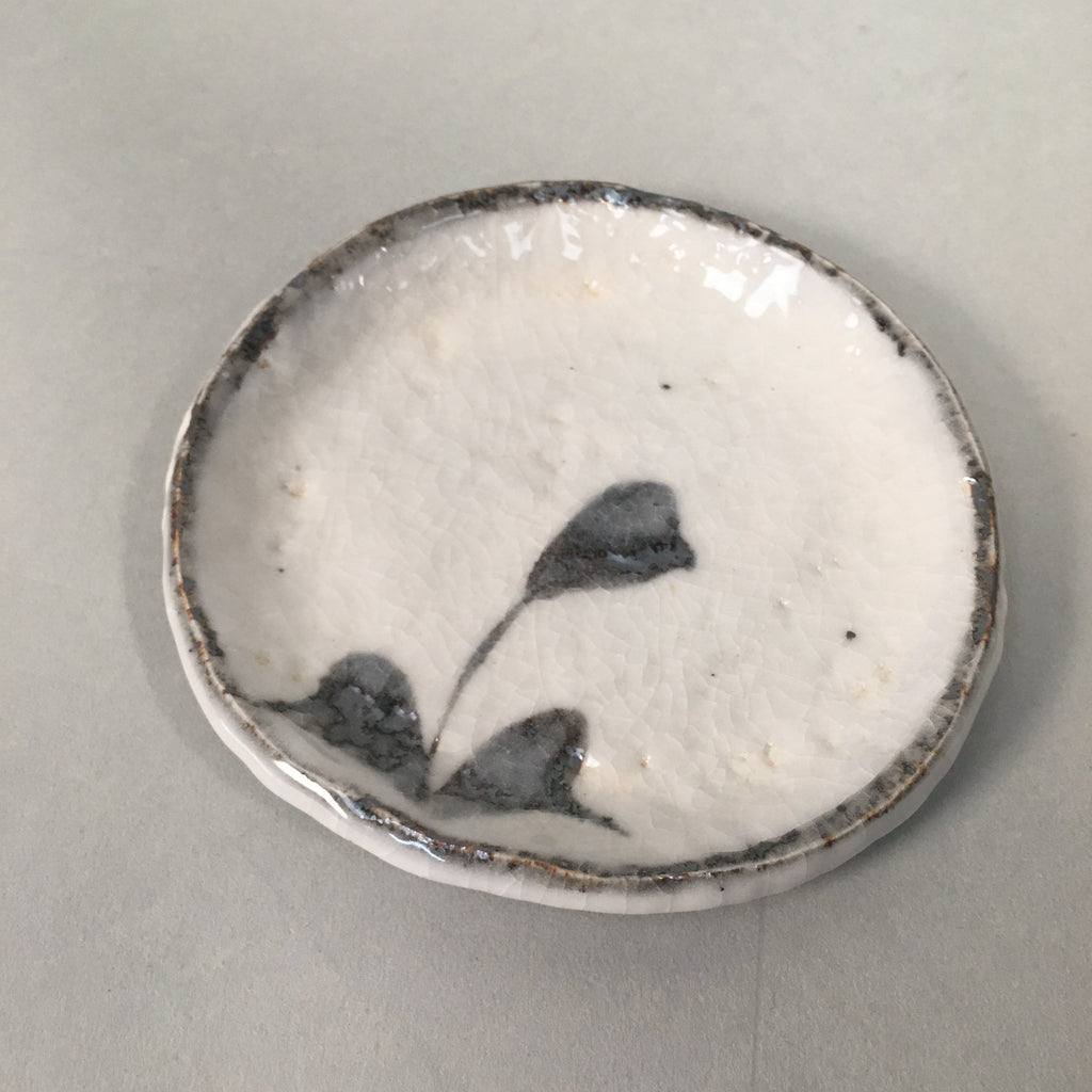 Japanese Ceramic Small Plate Shino Kozara Vtg Round Pottery White Gray PP446