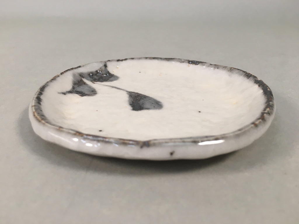 Japanese Ceramic Small Plate Shino Kozara Vtg Round Pottery White Gray PP446