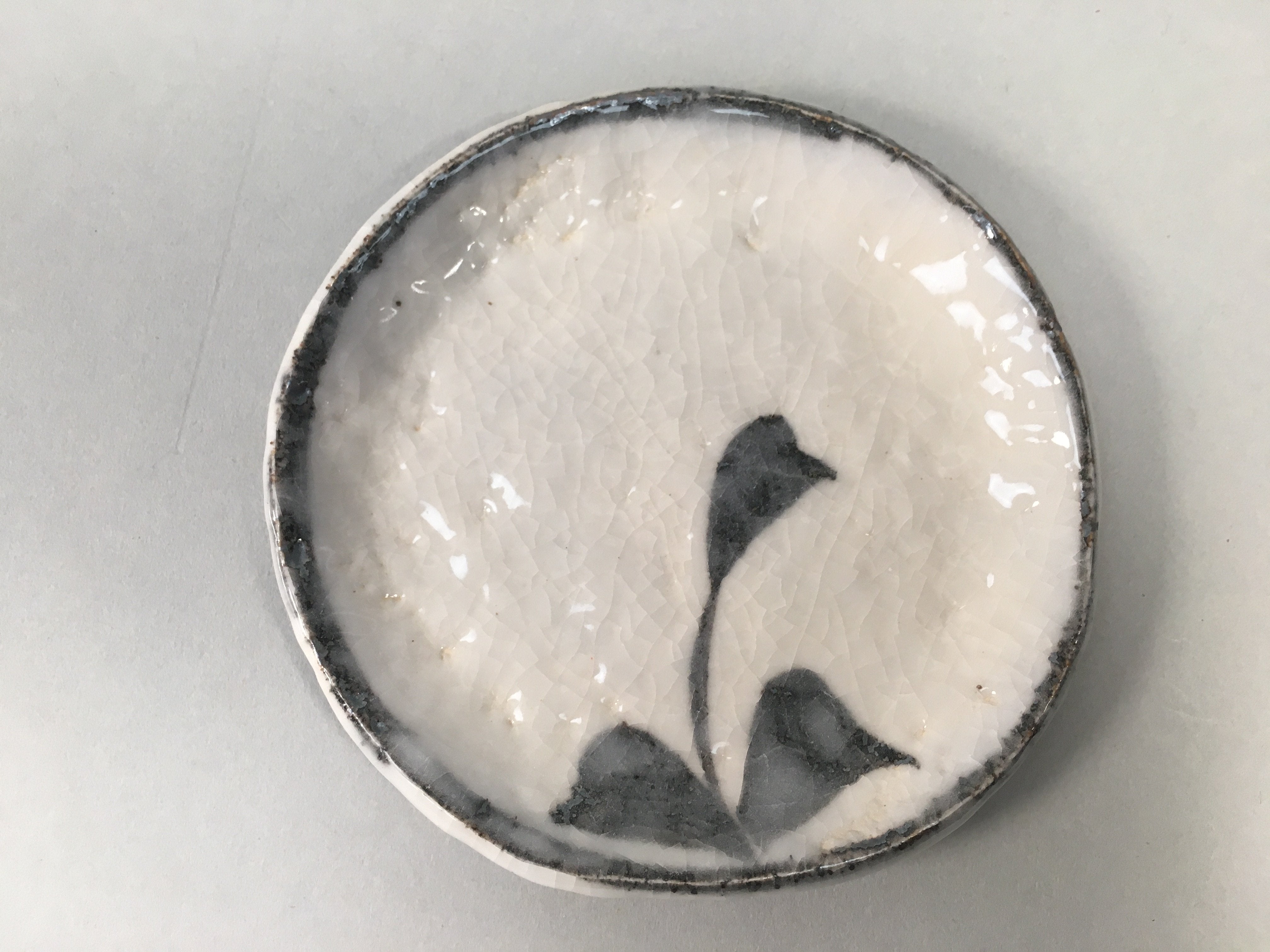 Japanese Ceramic Small Plate Shino Kozara Vtg Round Pottery White Gray PP447