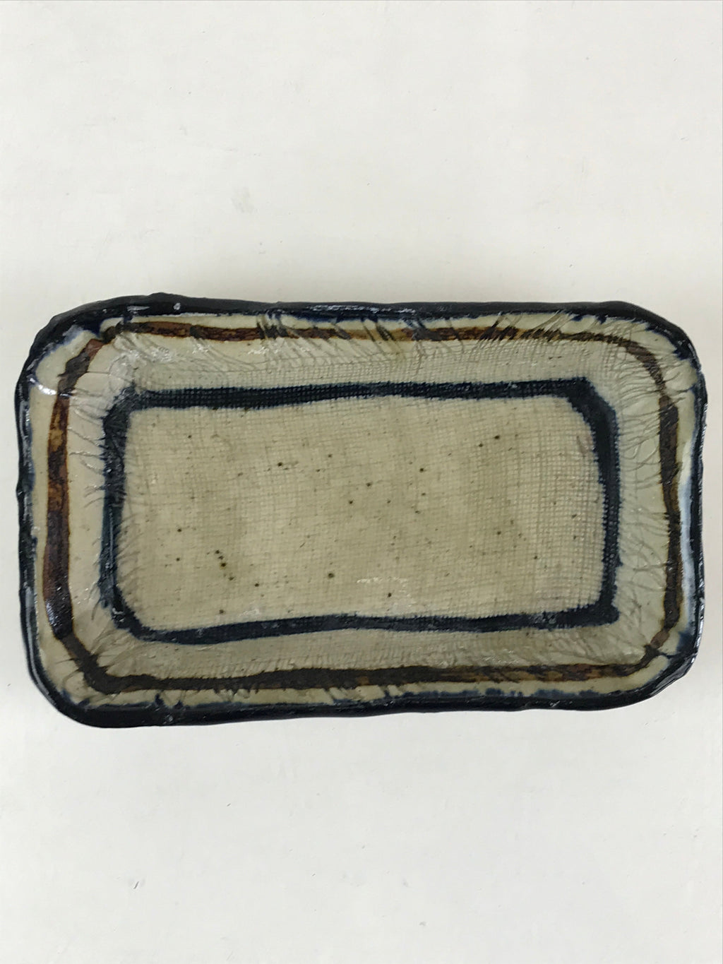Japanese Ceramic Small Plate Vtg Pottery Yakimono Rectangle Brown Kozara PY268