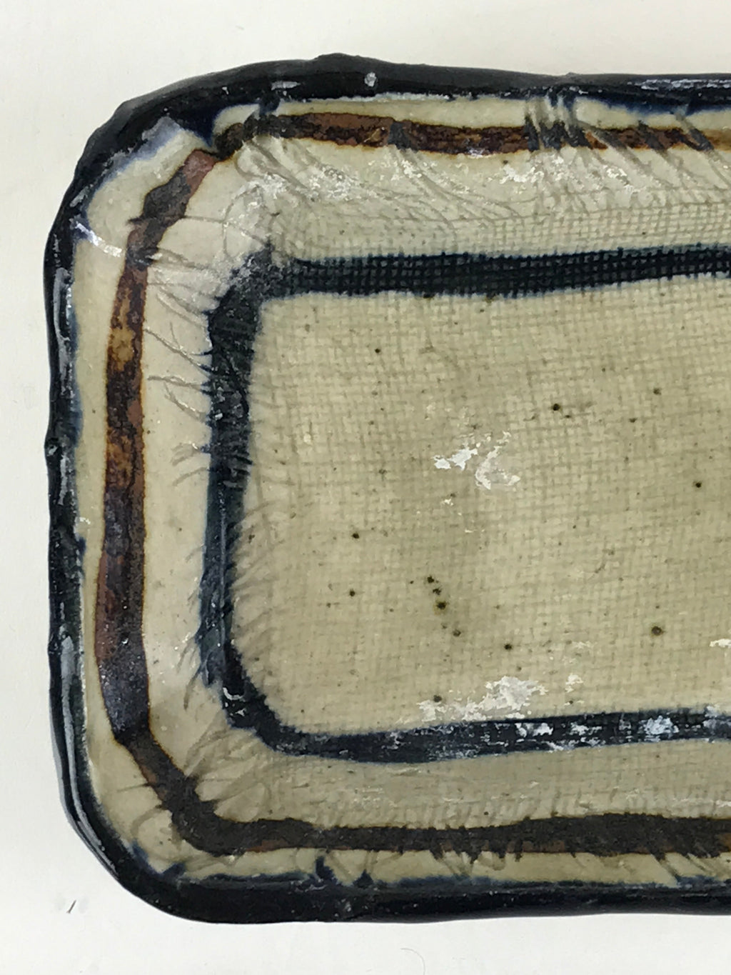 Japanese Ceramic Small Plate Vtg Pottery Yakimono Rectangle Brown Kozara PY268
