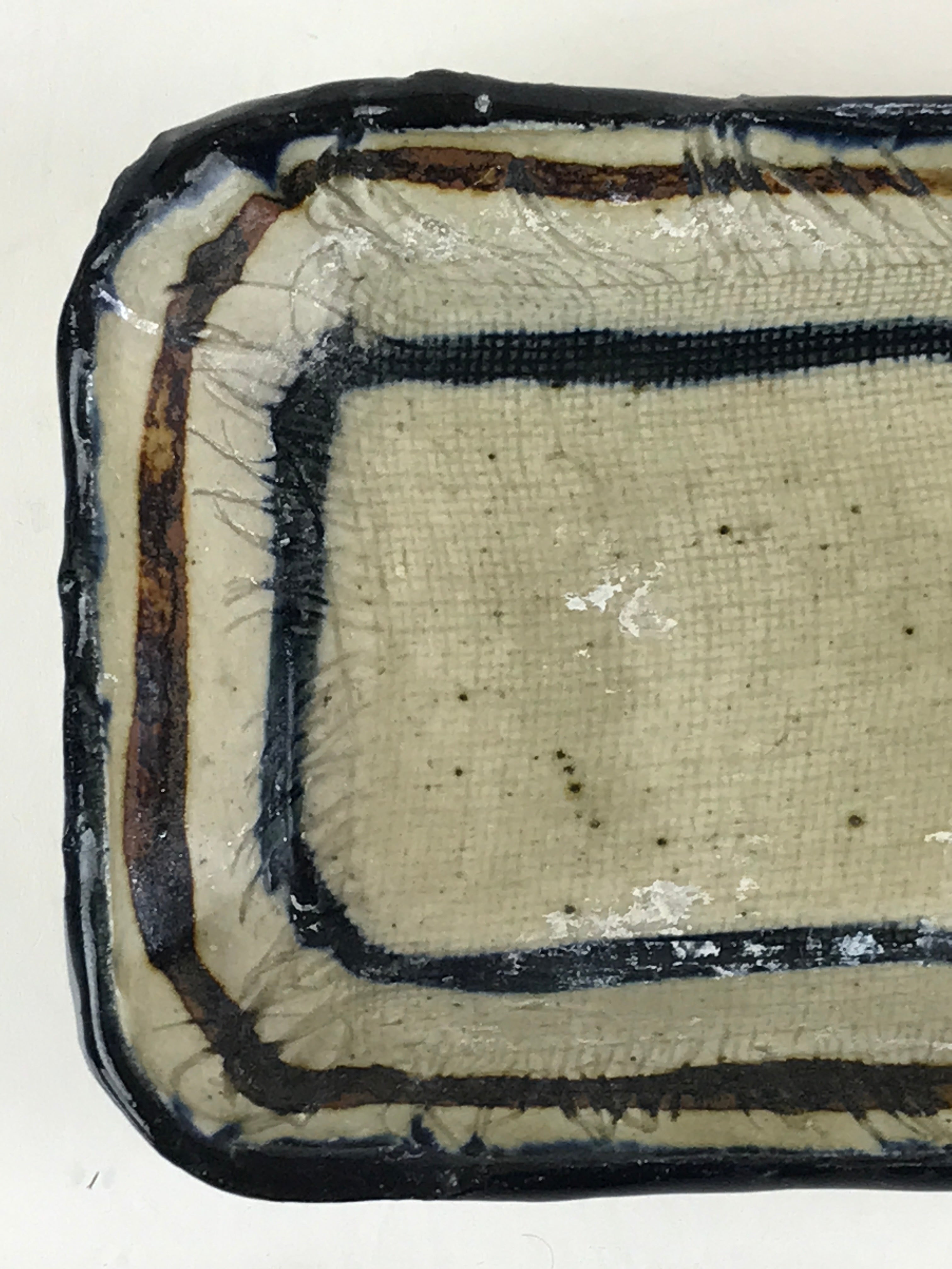 Japanese Ceramic Small Plate Vtg Pottery Yakimono Rectangle Brown Kozara PY268