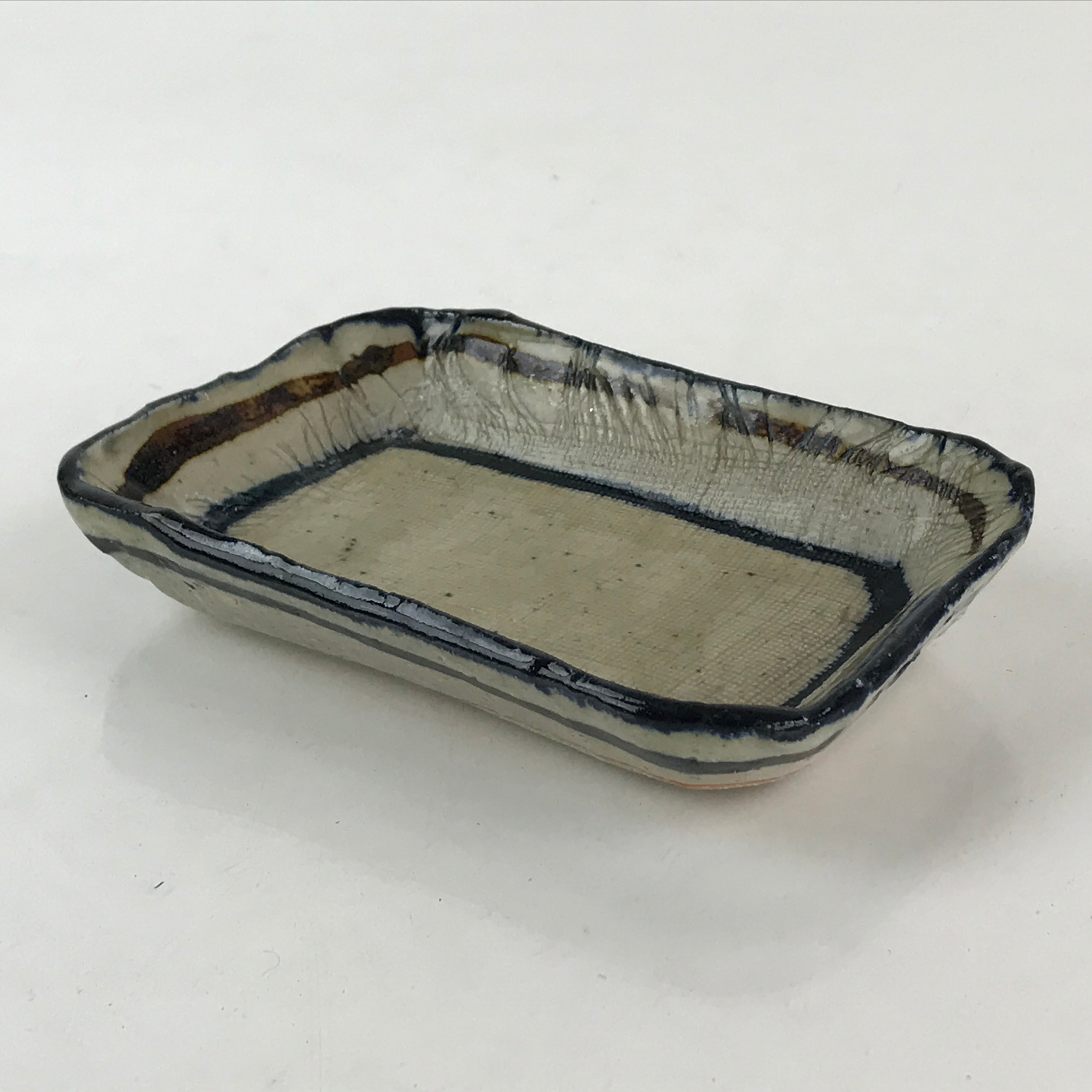 Japanese Ceramic Small Plate Vtg Pottery Yakimono Rectangle Brown Kozara PY268