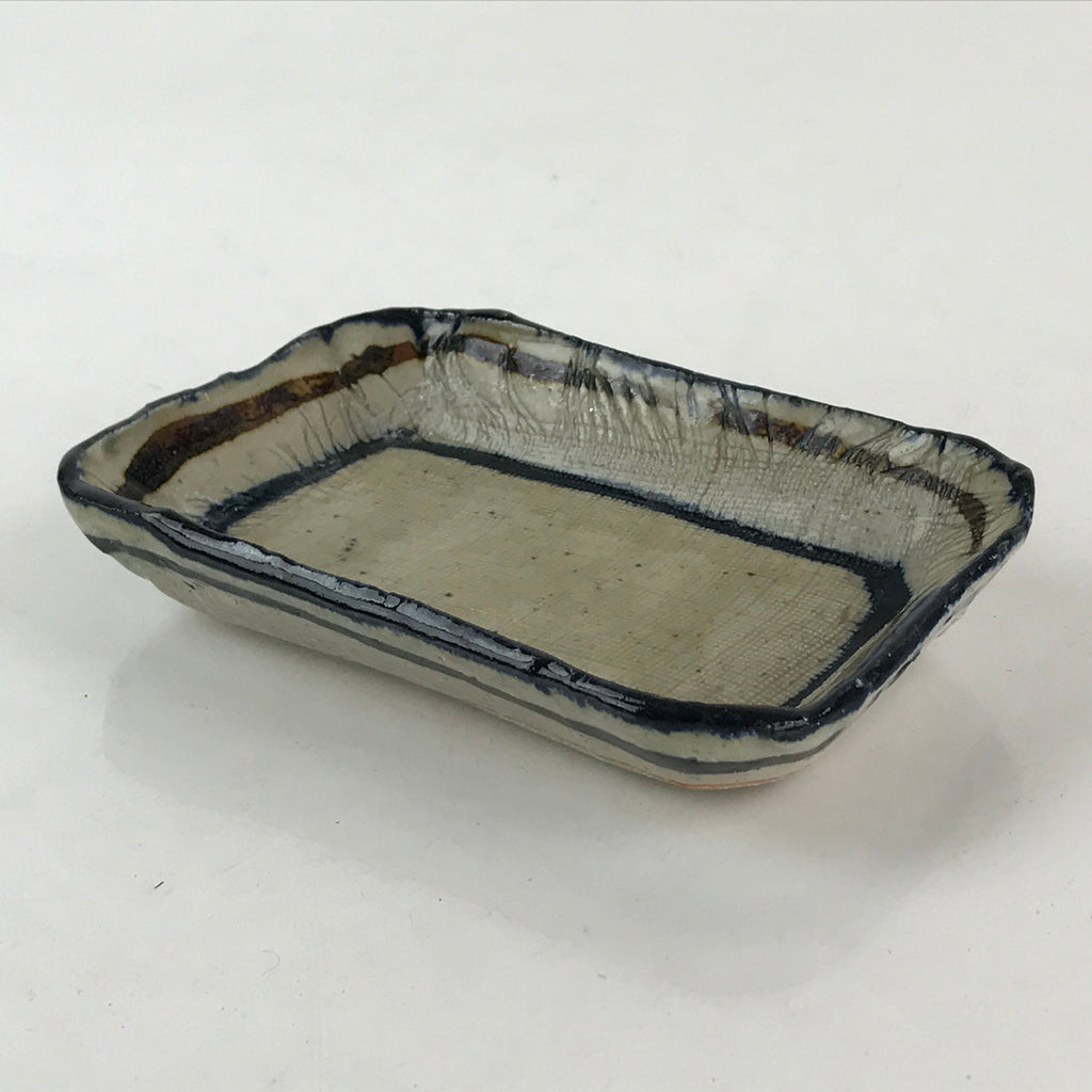 Japanese Ceramic Small Plate Vtg Pottery Yakimono Rectangle Brown Kozara PY268