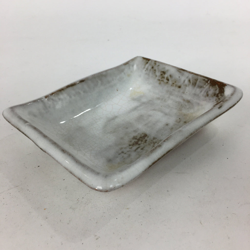 Japanese Ceramic Small Plate Vtg Rectangle Shape Pottery White Glaze Kozara PP64