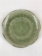 Japanese Ceramic Small Plate Vtg Round Pottery Yakimono Green Glaze Kozara PY259