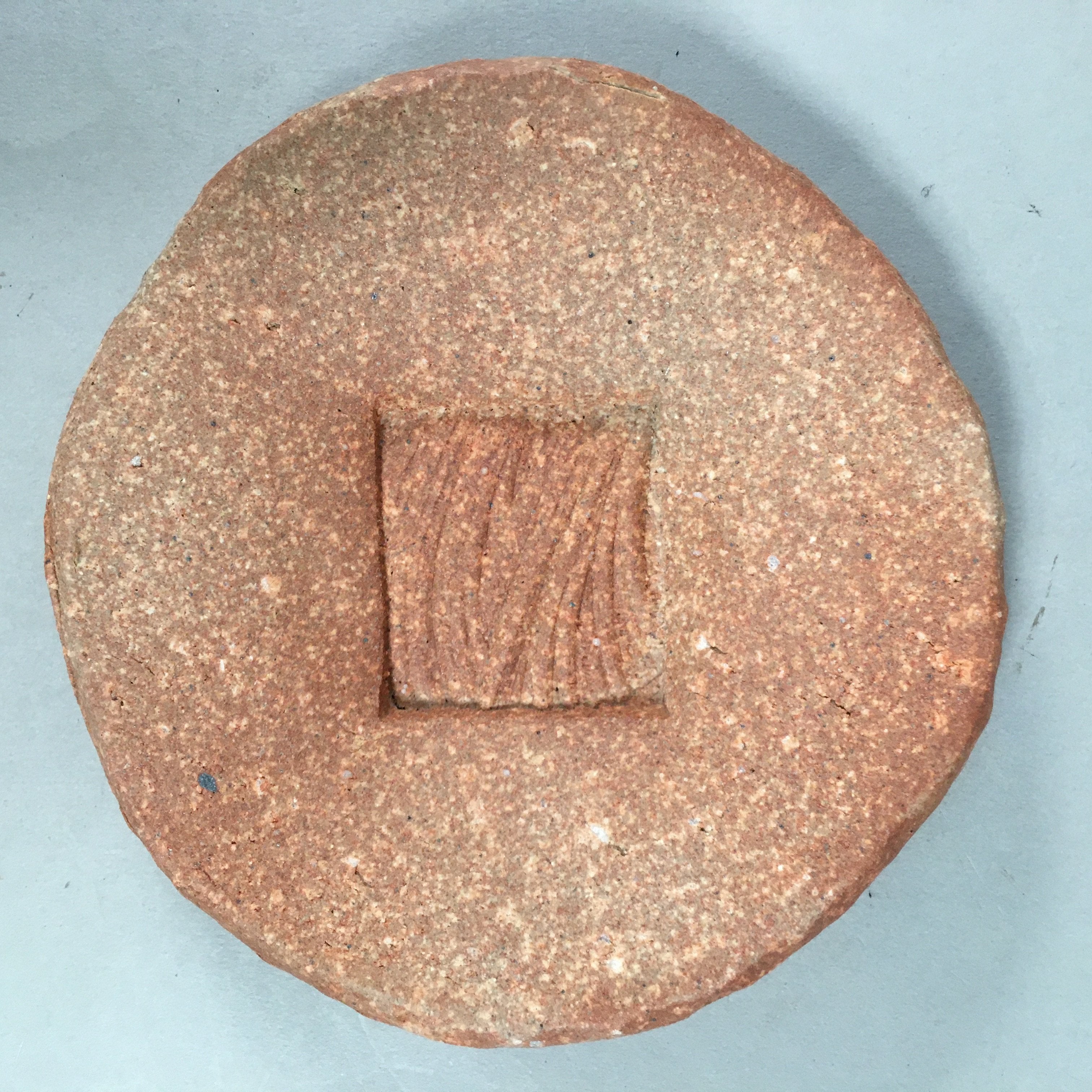 Japanese Ceramic Small Plate Vtg Round Unglazed Brown Rough Texture PP403