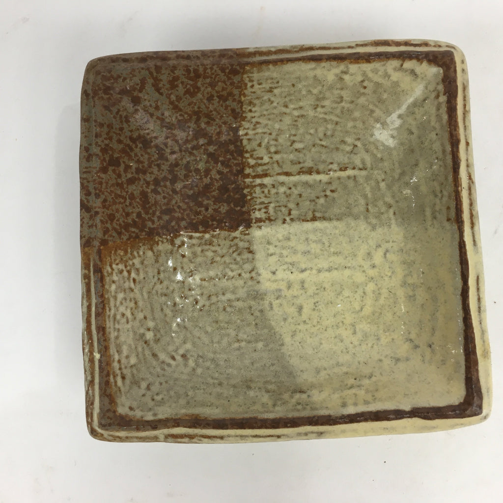 Japanese Ceramic Small Plate Vtg Square Shape Pottery Brown Yellow Kozara PP728