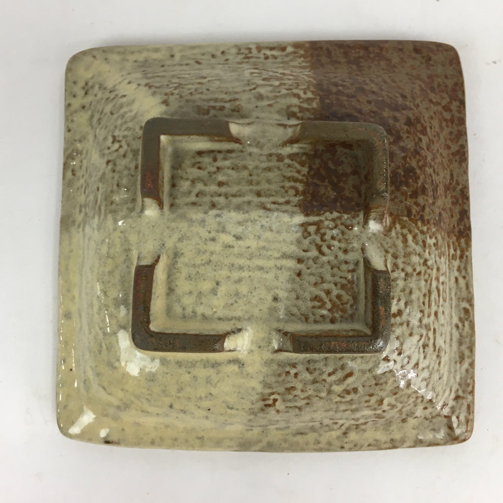 Japanese Ceramic Small Plate Vtg Square Shape Pottery Brown Yellow Kozara PP728