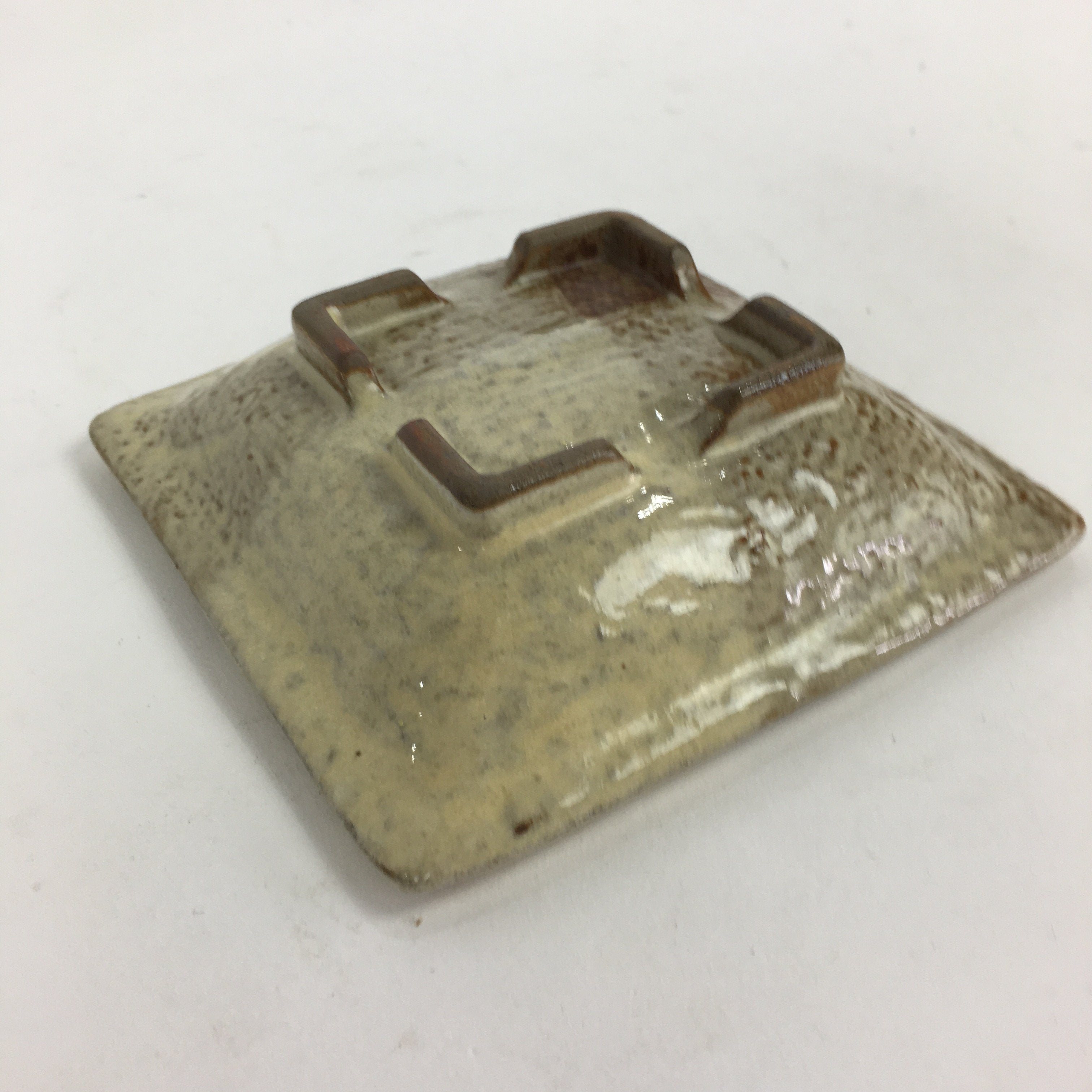 Japanese Ceramic Small Plate Vtg Square Shape Pottery Brown Yellow Kozara PP728