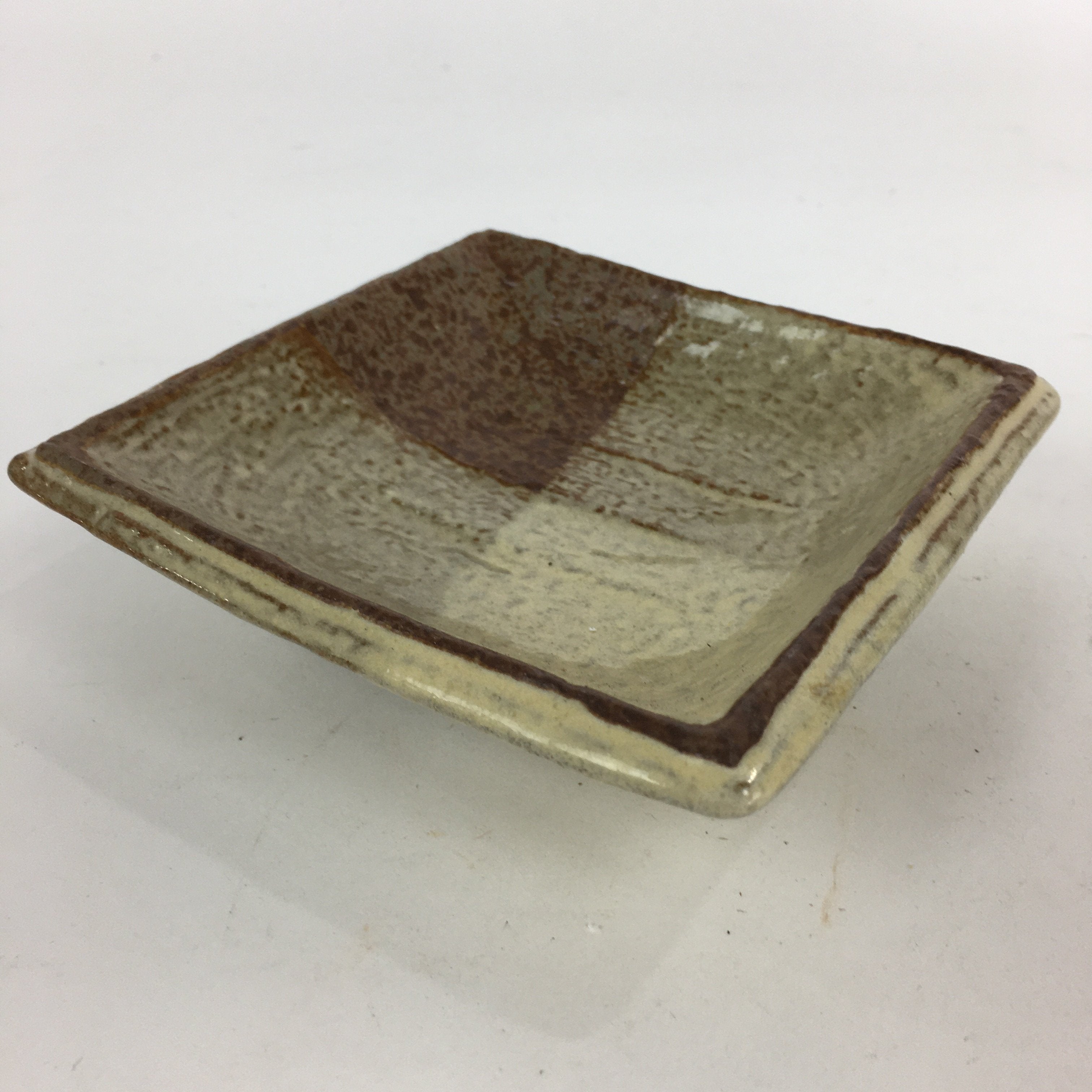 Japanese Ceramic Small Plate Vtg Square Shape Pottery Brown Yellow