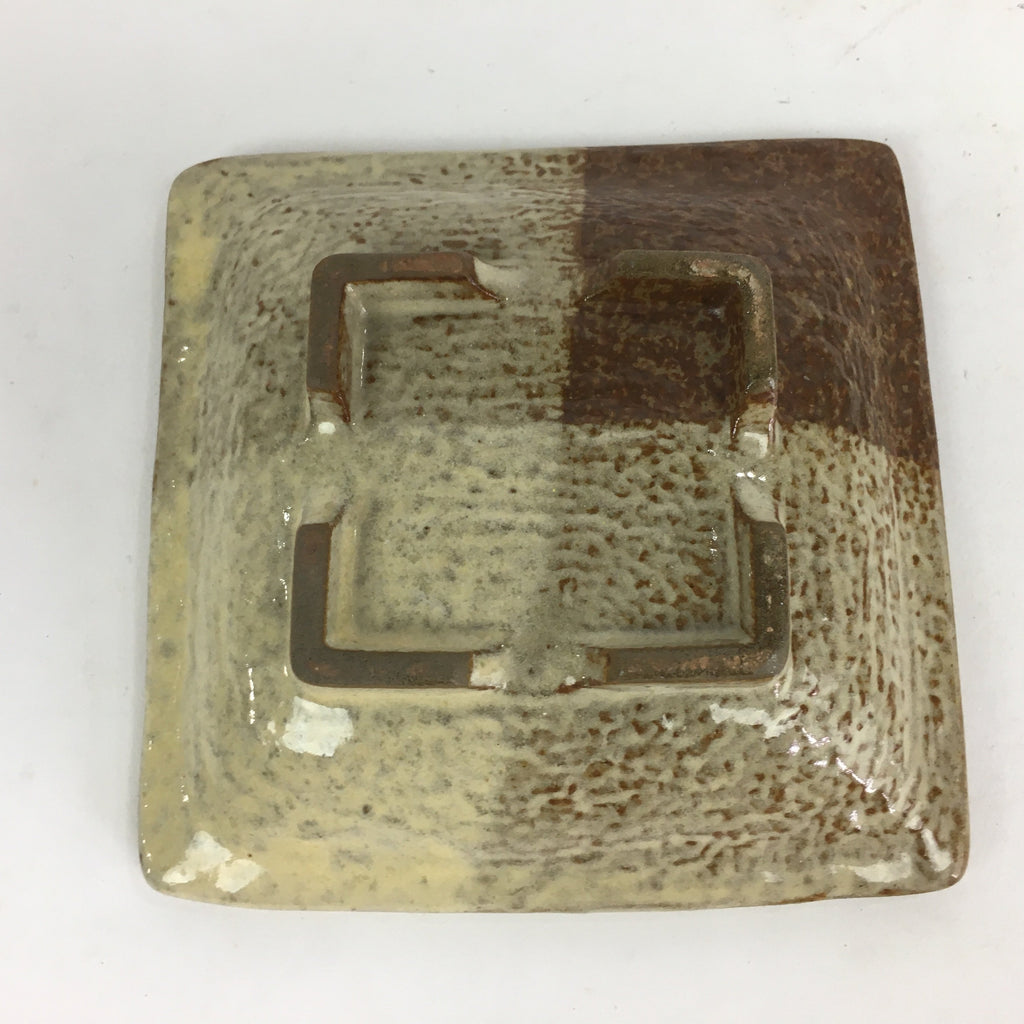 Japanese Ceramic Small Plate Vtg Square Shape Pottery Brown Yellow Kozara PP730