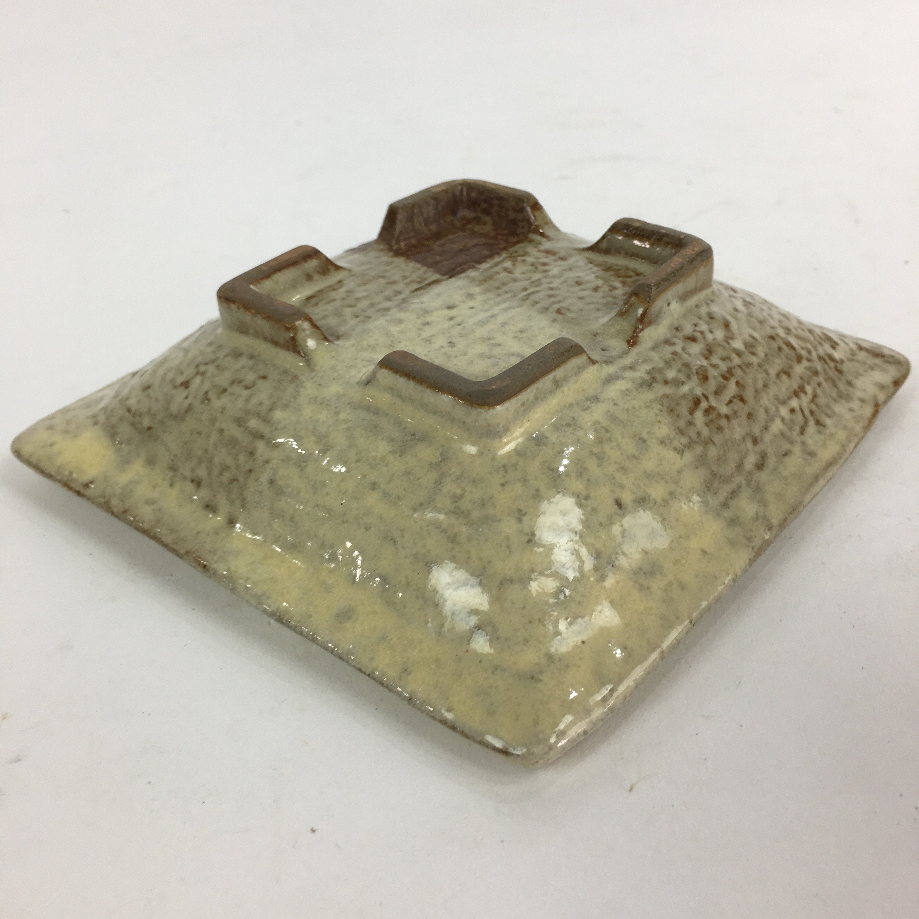Japanese Ceramic Small Plate Vtg Square Shape Pottery Brown Yellow Kozara PP730