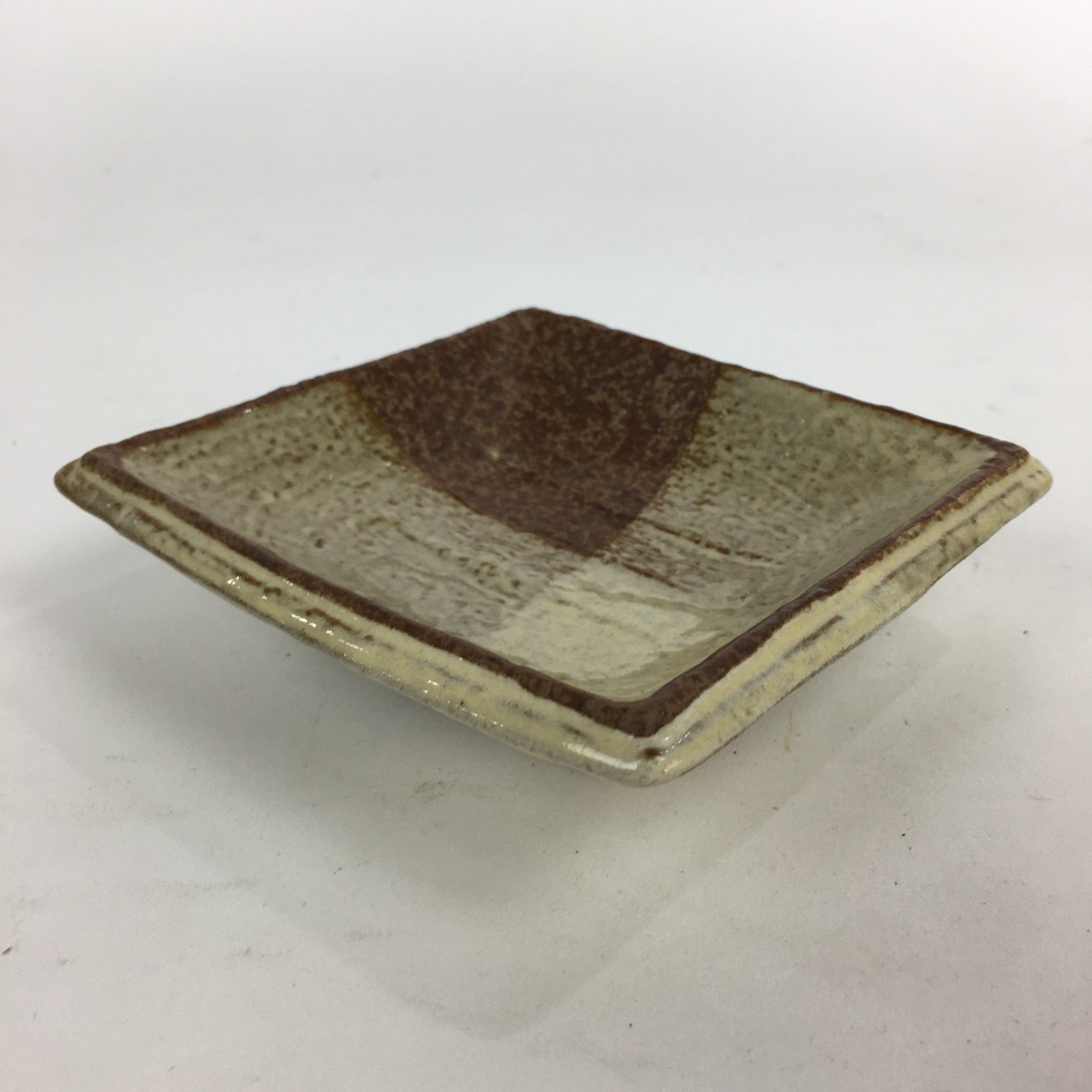 Japanese Ceramic Small Plate Vtg Square Shape Pottery Brown Yellow Kozara PP730