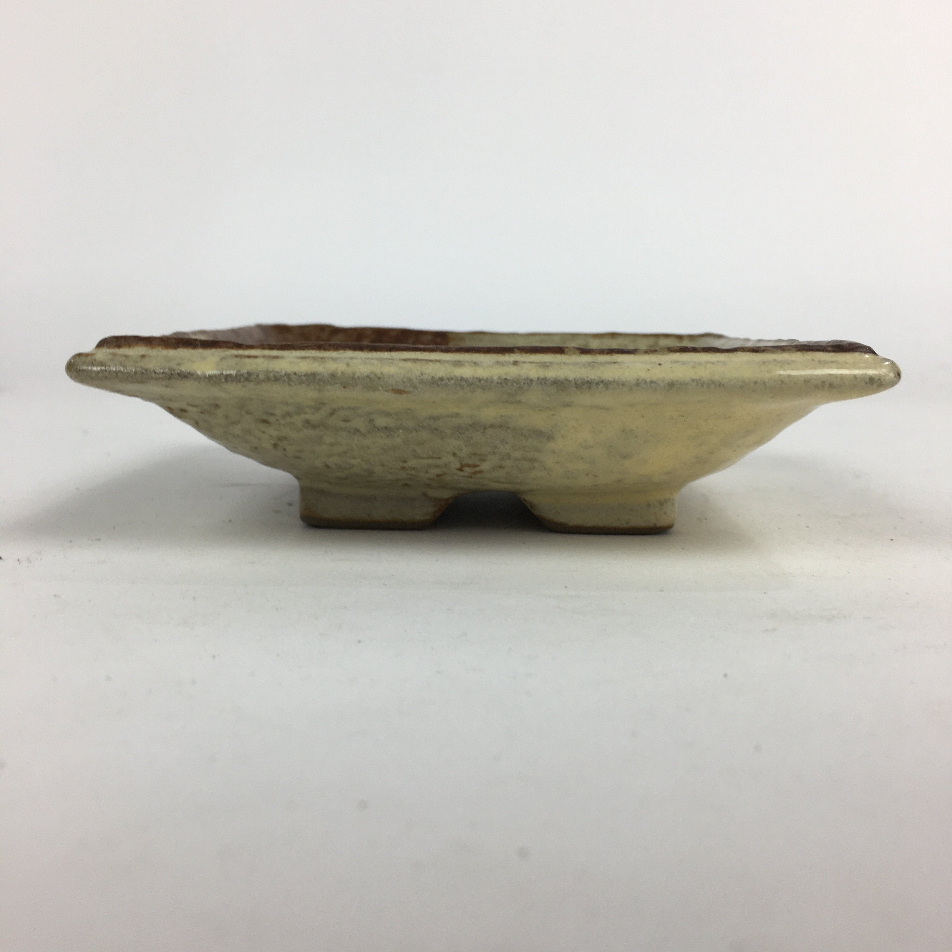 Japanese Ceramic Small Plate Vtg Square Shape Pottery Brown Yellow Kozara PP731