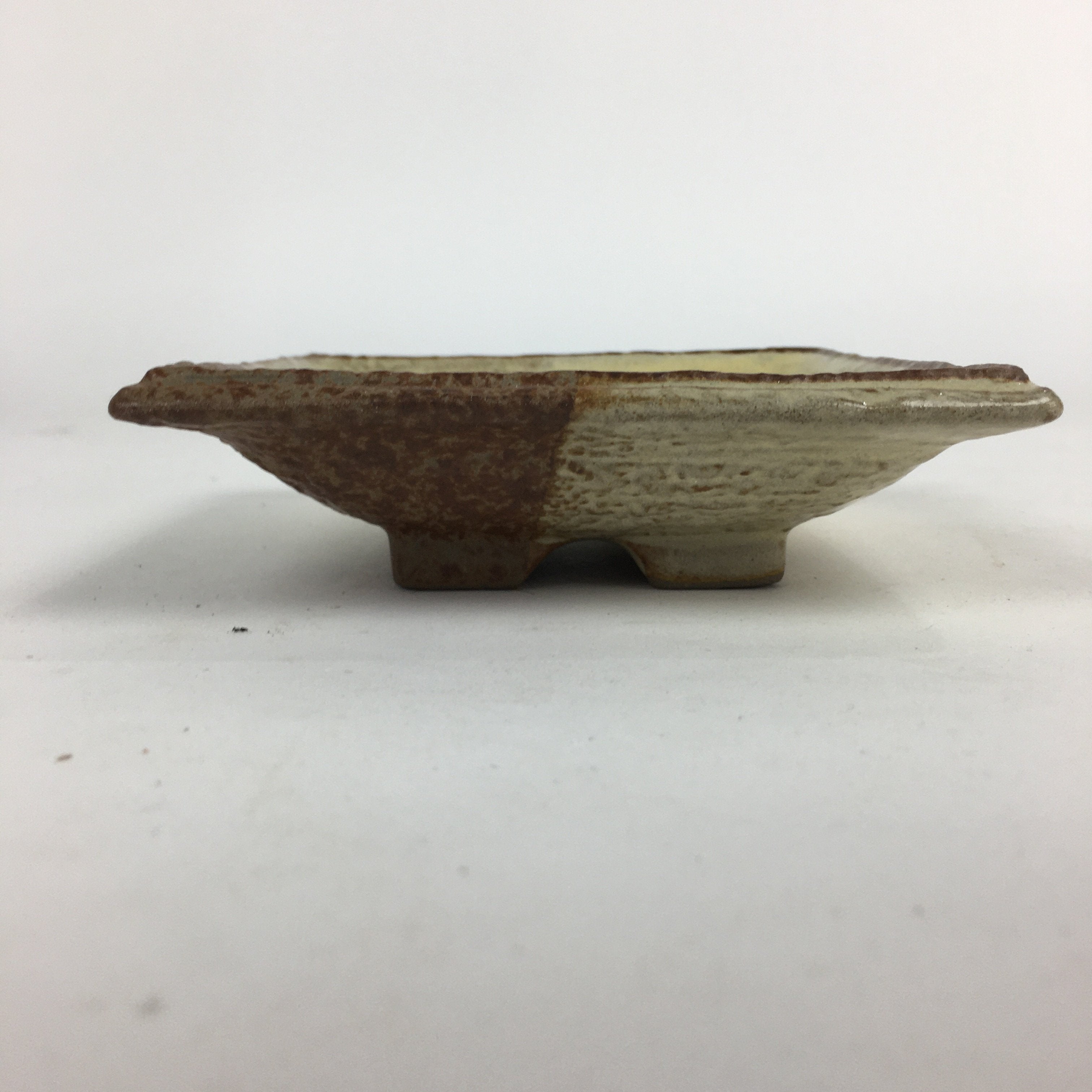 Japanese Ceramic Small Plate Vtg Square Shape Pottery Brown Yellow Kozara PP731
