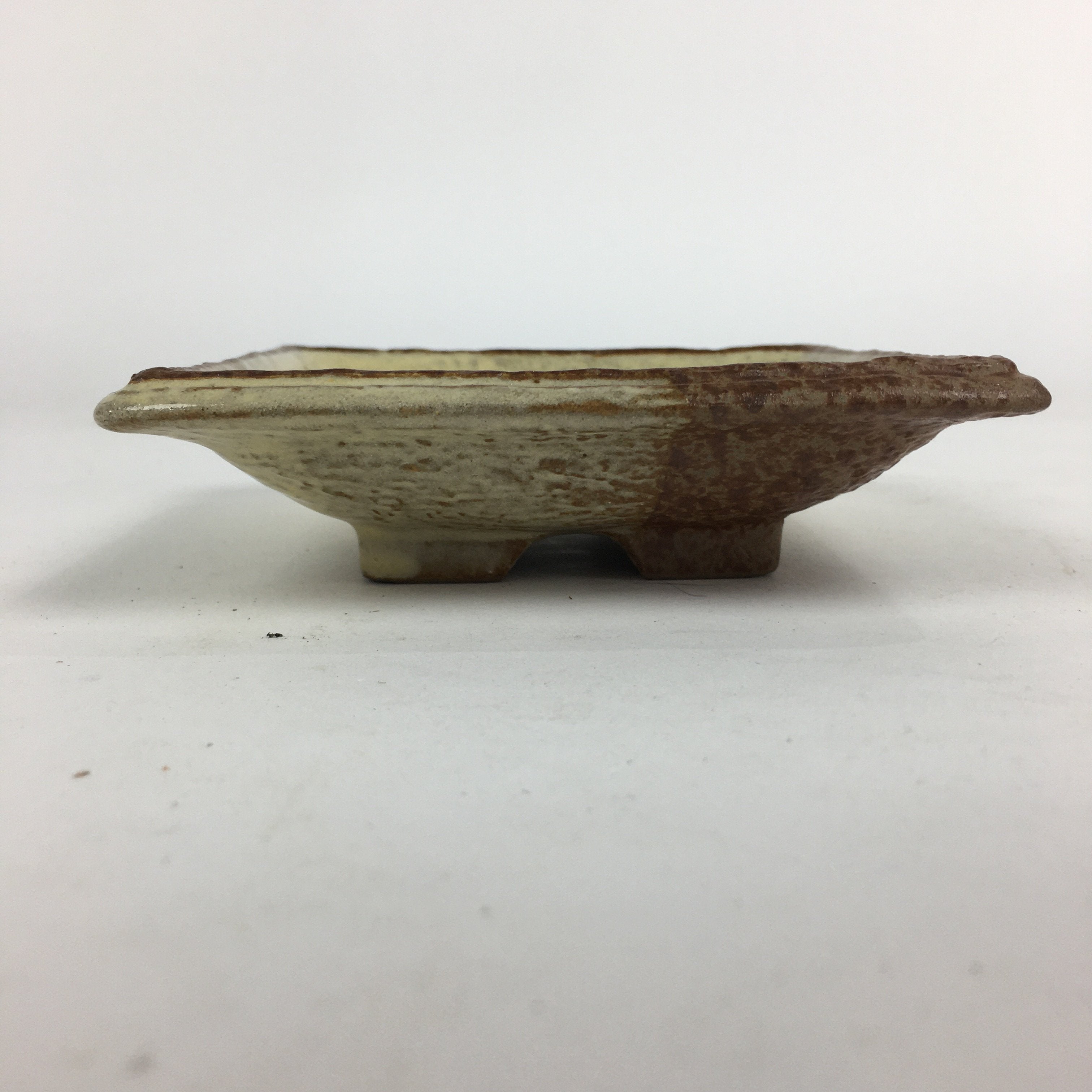 Japanese Ceramic Small Plate Vtg Square Shape Pottery Brown Yellow Kozara PP731