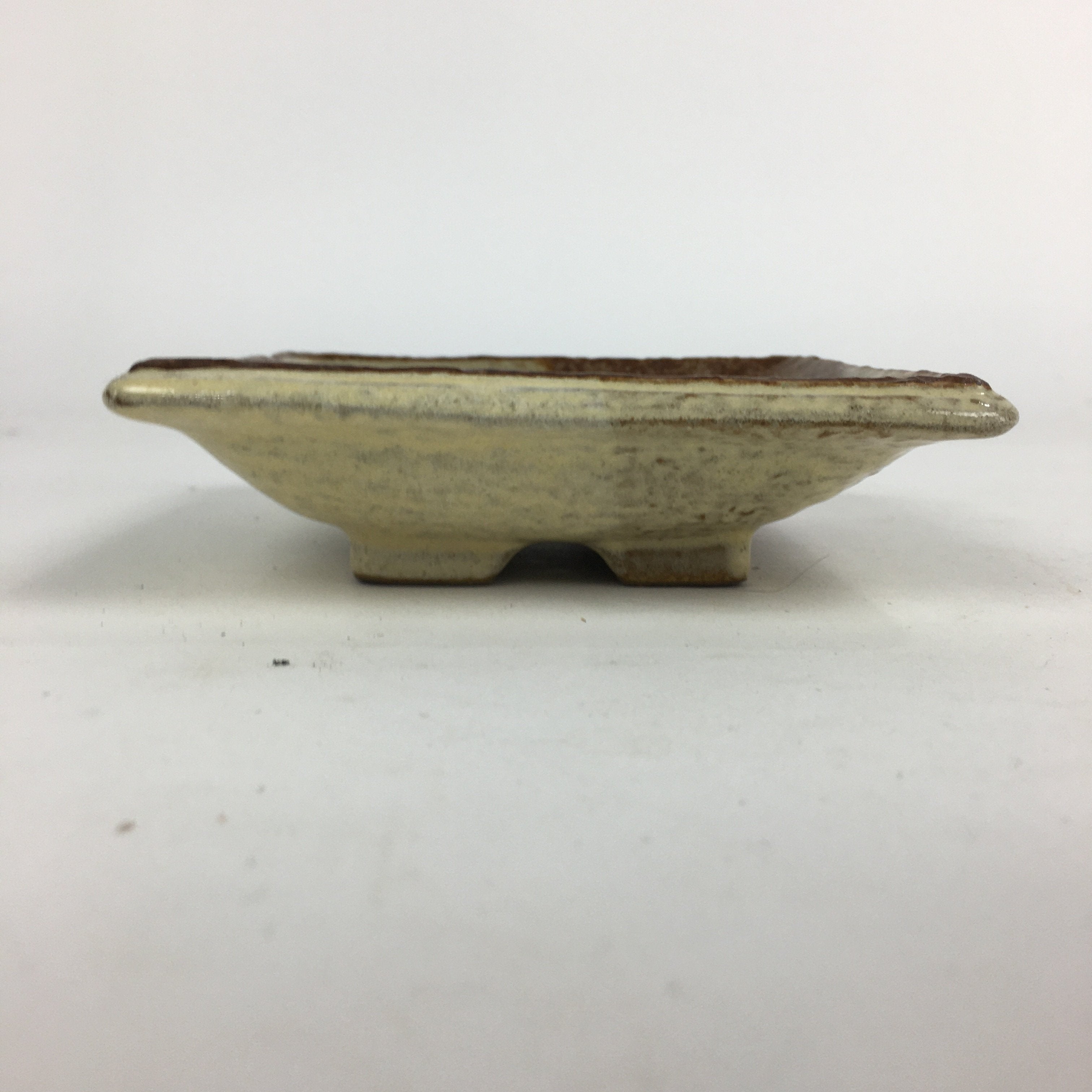 Japanese Ceramic Small Plate Vtg Square Shape Pottery Brown Yellow Kozara PP731