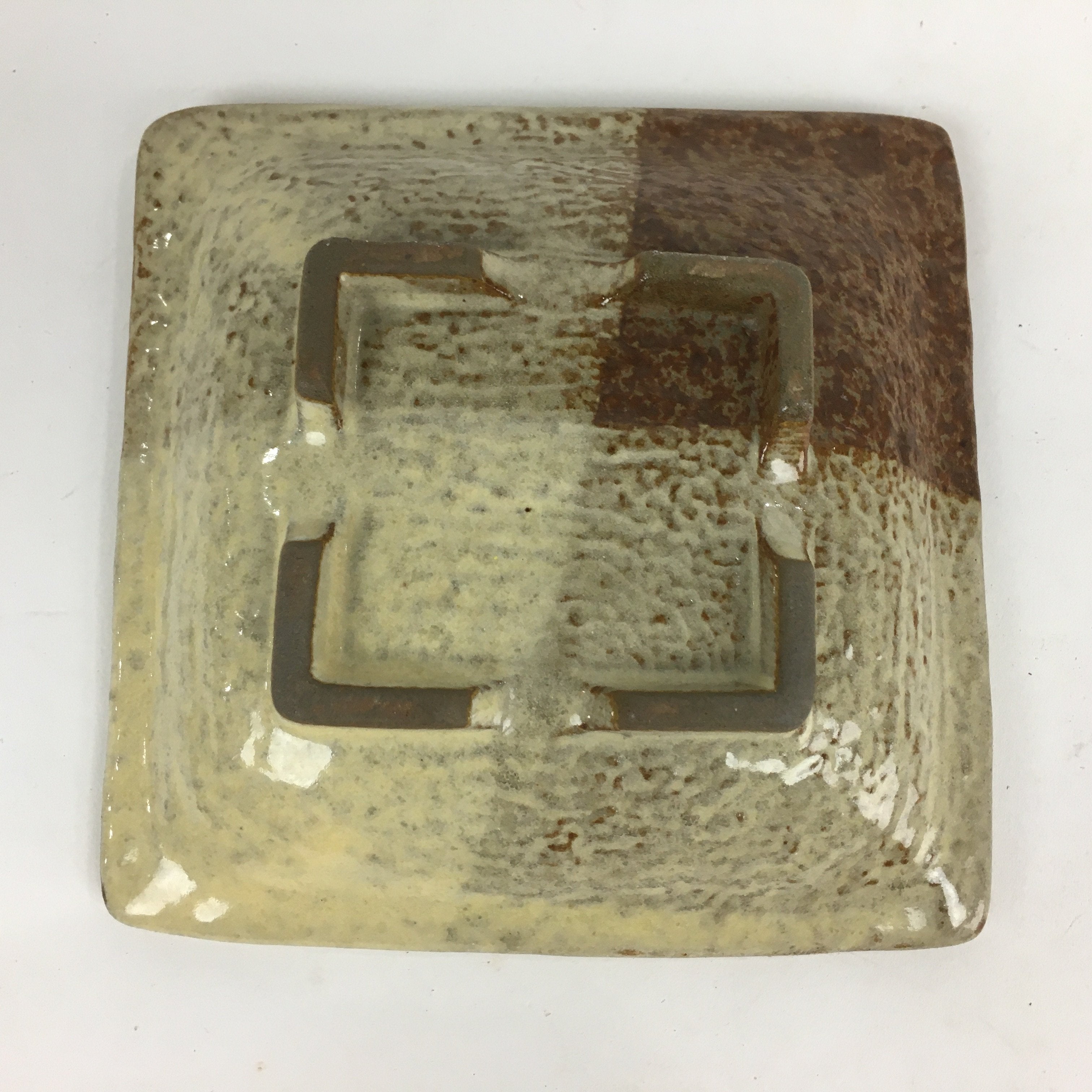 Japanese Ceramic Small Plate Vtg Square Shape Pottery Brown Yellow Kozara PP731