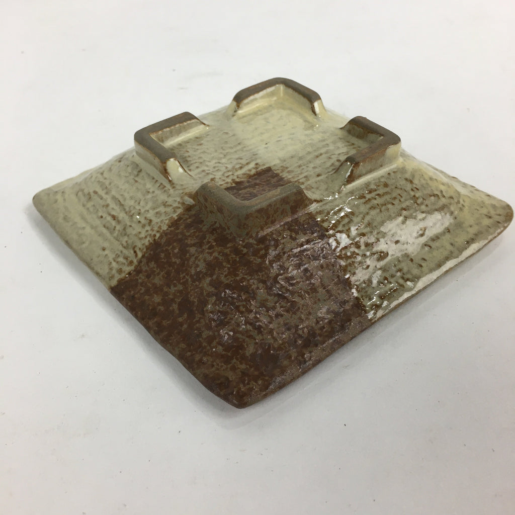 Japanese Ceramic Small Plate Vtg Square Shape Pottery Brown Yellow Kozara PP731