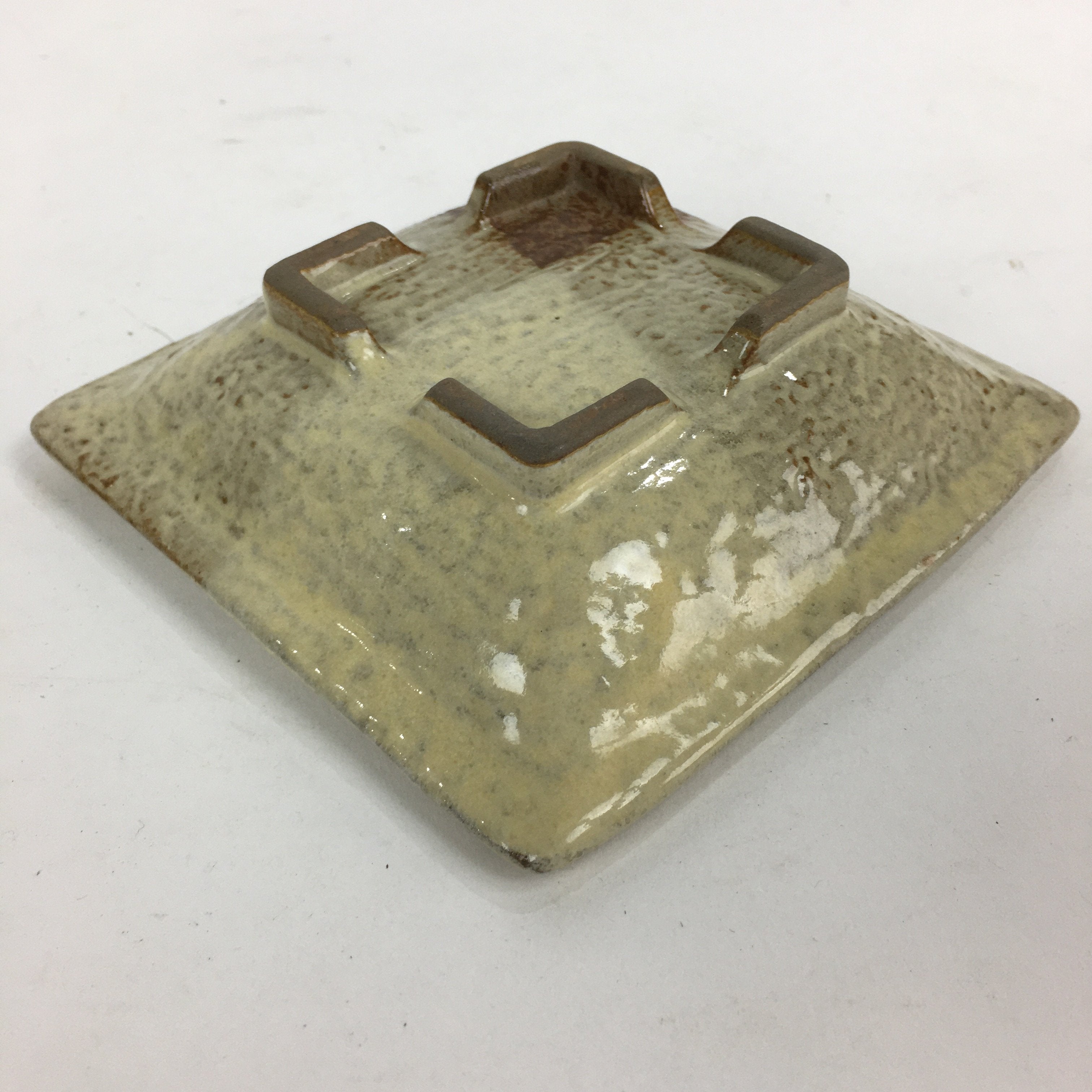 Japanese Ceramic Small Plate Vtg Square Shape Pottery Brown Yellow Kozara PP731