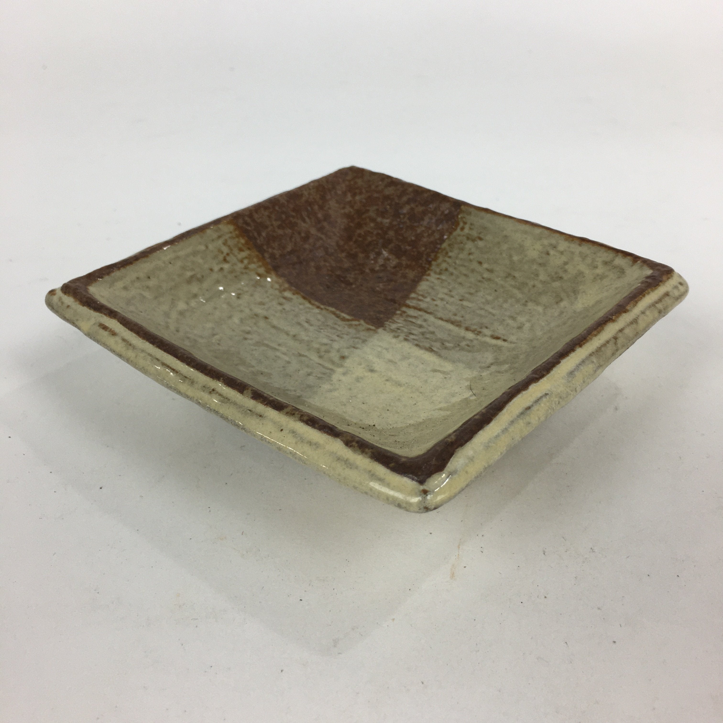Japanese Ceramic Small Plate Vtg Square Shape Pottery Brown Yellow Kozara PP731