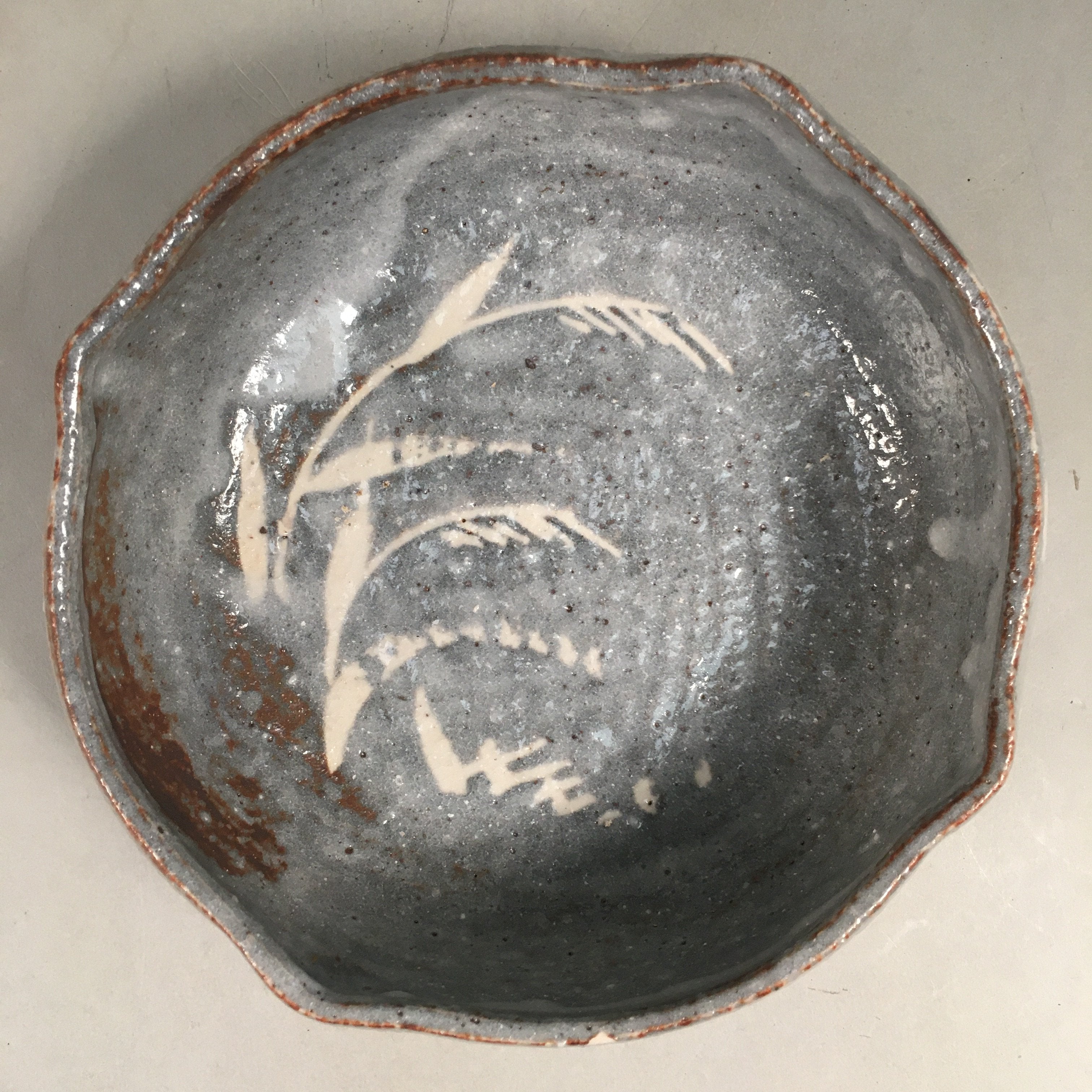 Japanese Ceramic Snack Bowl Kashiki Gray Shino ware Vtg Pottery Round PP437