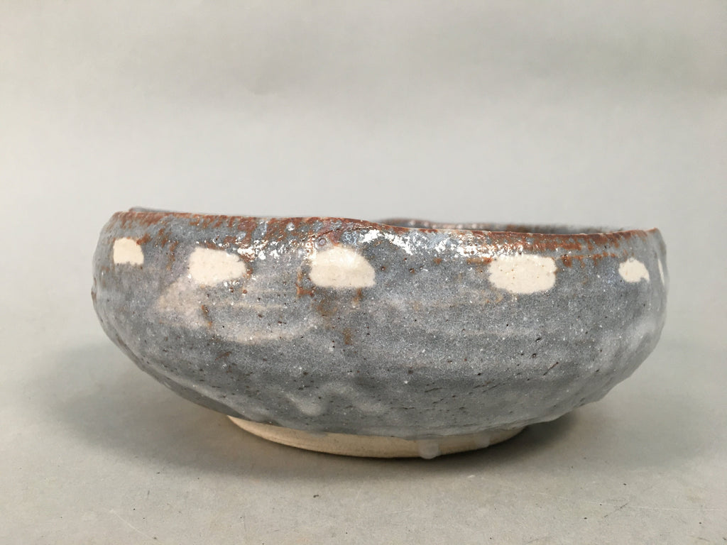 Japanese Ceramic Snack Bowl Kashiki Gray Shino ware Vtg Pottery Round PP437