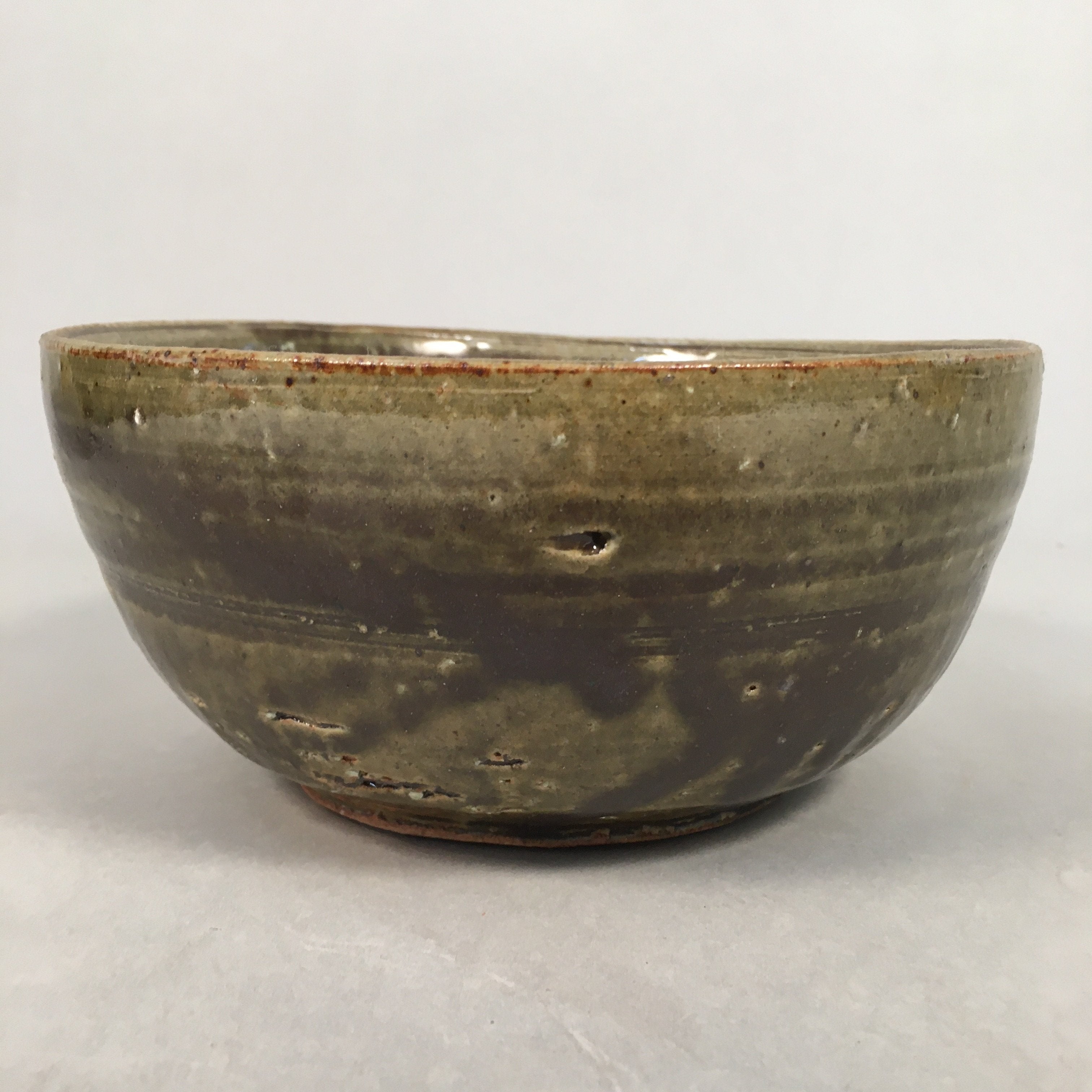 Japanese Ceramic Snack Bowl Kashiki Vtg Pottery Green Round PP364