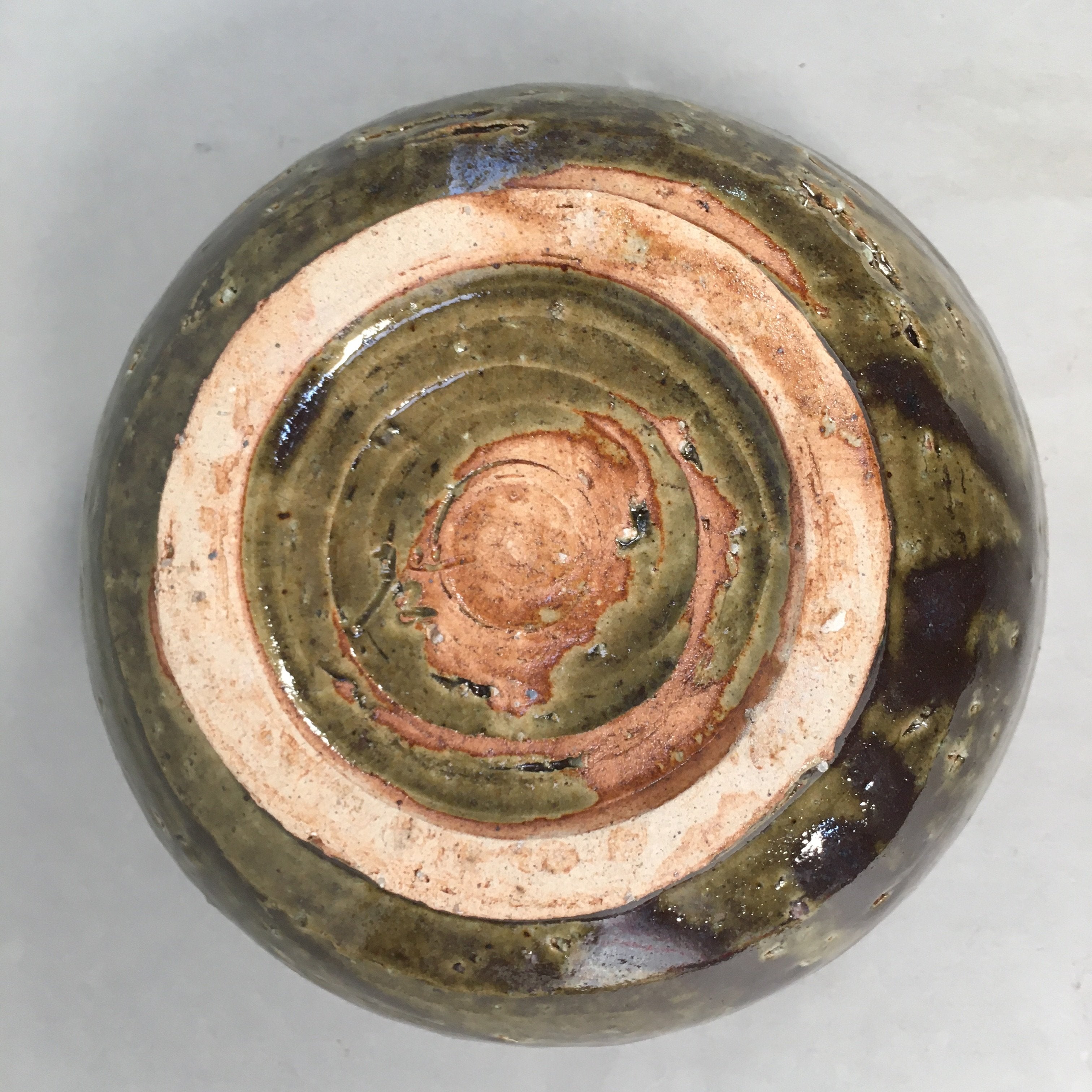 Japanese Ceramic Snack Bowl Kashiki Vtg Pottery Green Round PP364