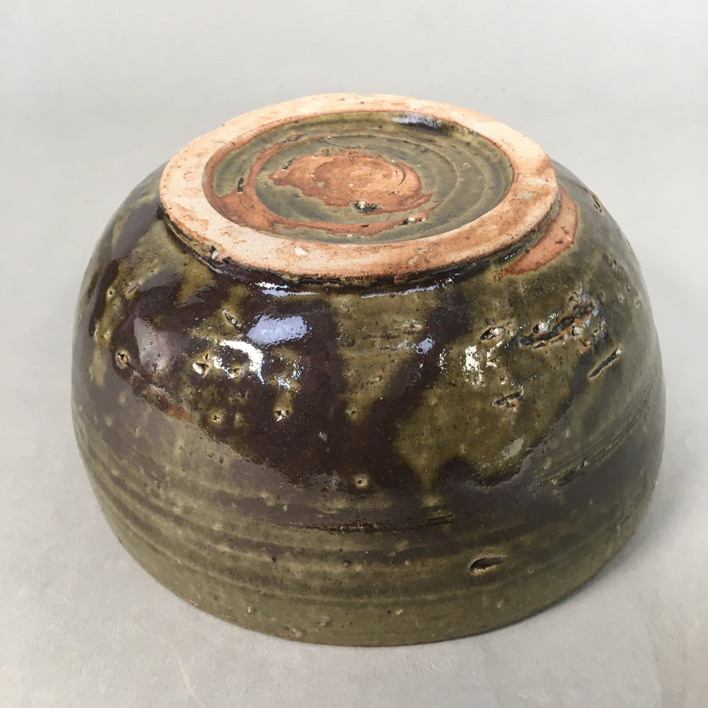 Japanese Ceramic Snack Bowl Kashiki Vtg Pottery Green Round PP364