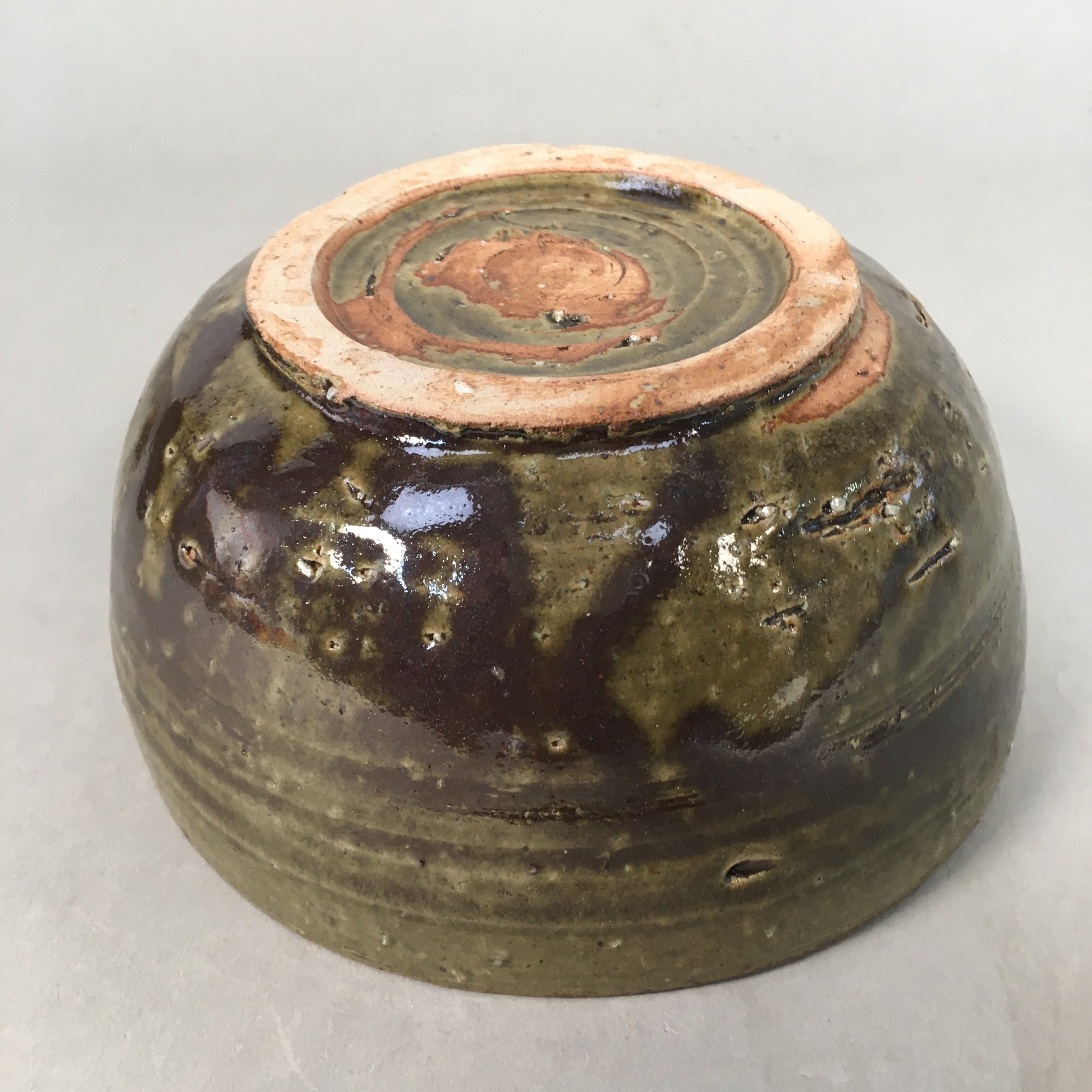 Japanese Ceramic Snack Bowl Kashiki Vtg Pottery Green Round PP364