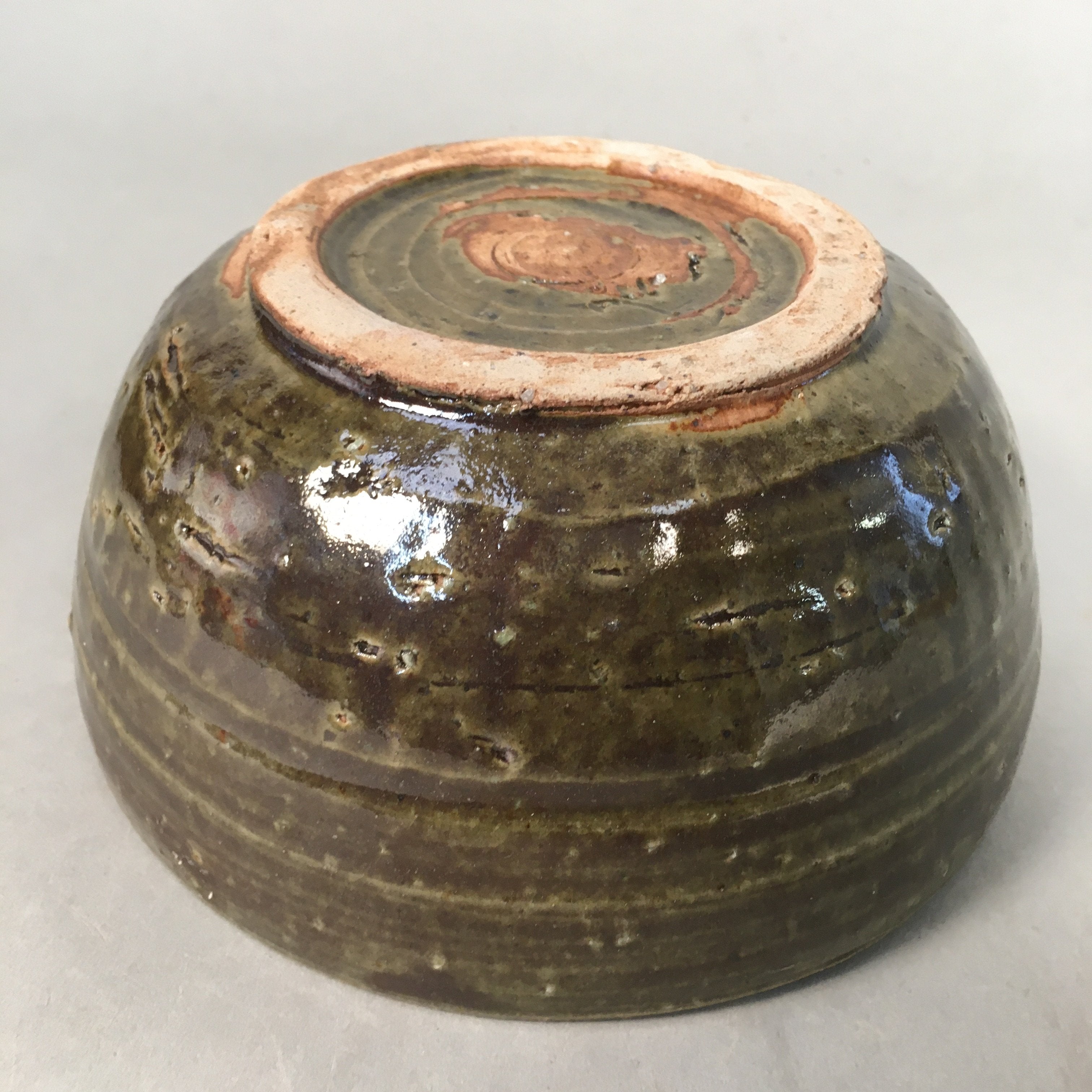 Japanese Ceramic Snack Bowl Kashiki Vtg Pottery Green Round PP364