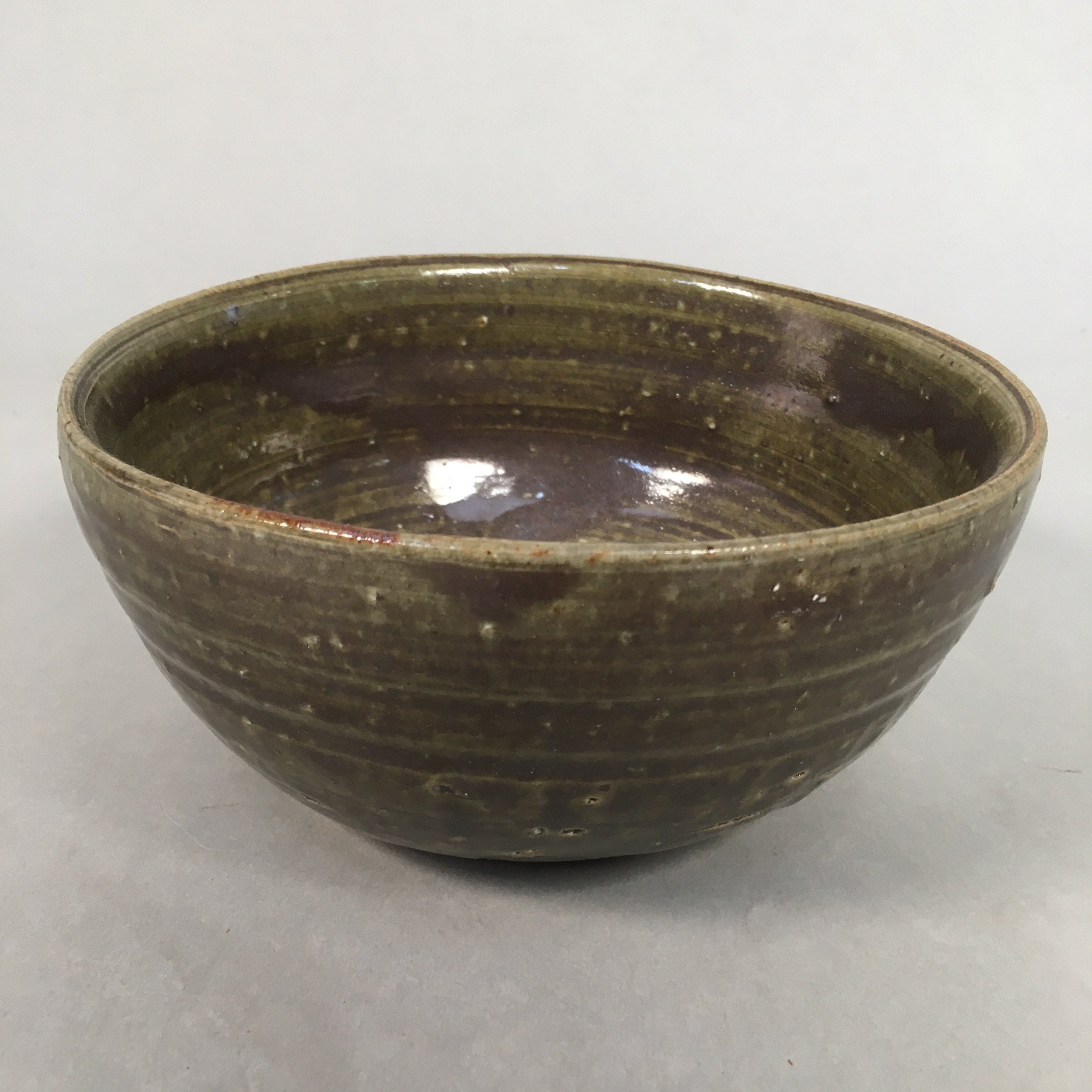 Japanese Ceramic Snack Bowl Kashiki Vtg Pottery Green Round PP364