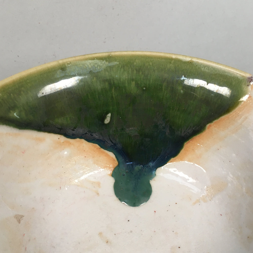 Japanese Ceramic Snack Bowl Kashiki Vtg Pottery Green White Round PP366