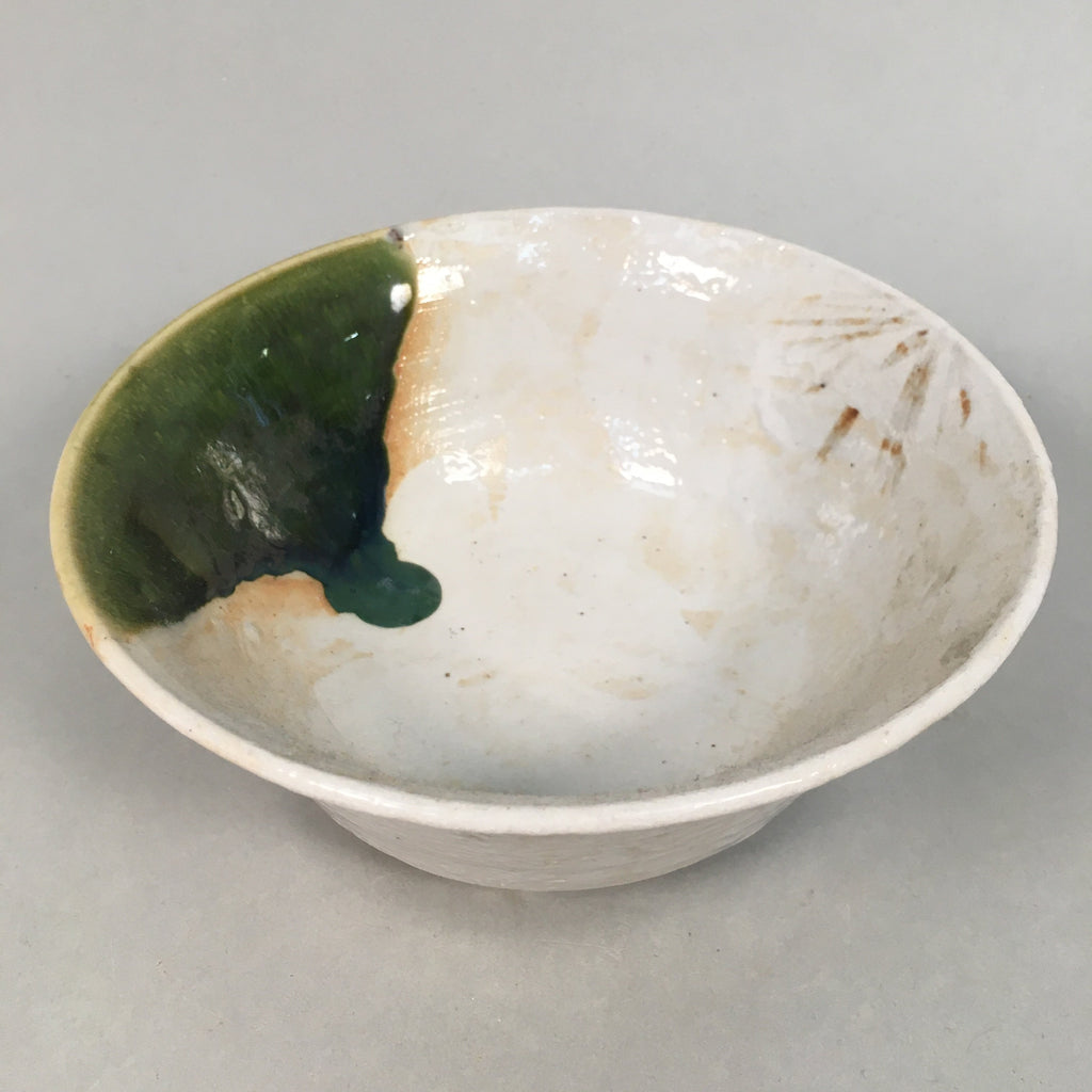Japanese Ceramic Snack Bowl Kashiki Vtg Pottery Green White Round PP366