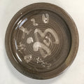 Japanese Ceramic Snack Bowl Kashiki Vtg Pottery Round Gray Kanji Fortune PP386