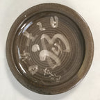 Japanese Ceramic Snack Bowl Kashiki Vtg Pottery Round Gray Kanji Fortune PP386